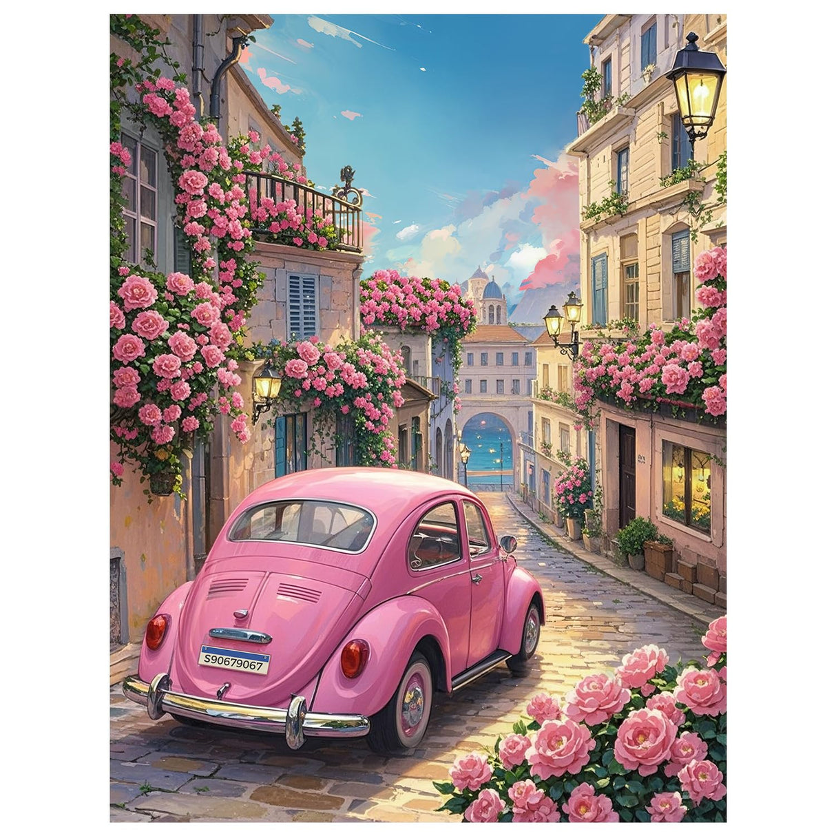 NPCSWXQ Paint by Numbers Kit for Adults Beginners, Sunset Pink Roses Pink Car Decoration Oil Acrylic Painting Crafts Number Artist Paint Kit for Home Wall Bedroom Study or Office Decor Gift 16x20Inch NPCSWXQ