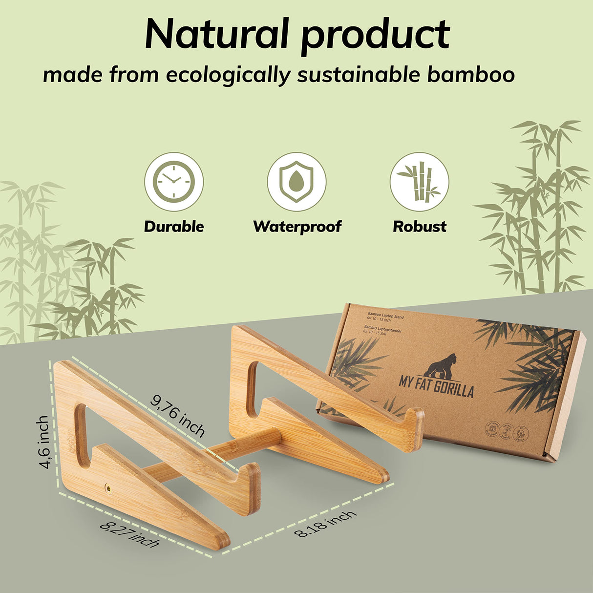 My Fat Gorilla - Wooden Laptop Stand, Wood Computer Stand, Bamboo Laptop Stand Compatible with 10-15'', Universal Laptop Shelf, Ergonomic MacBook Holder, MacBook Stand, Laptop Riser for Desk MY FAT GORILLA