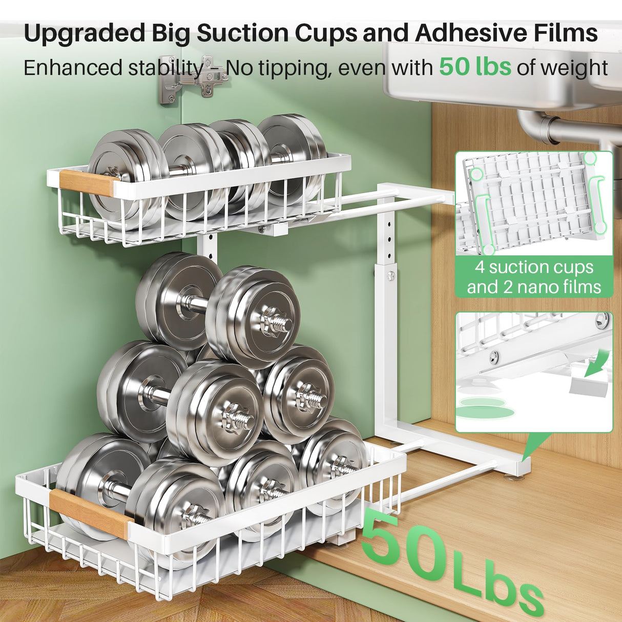 Under Sink Organizer, 2 Packs 2 Tier Under Sink Organizers and Storage, Slide out Pull out Cabinet Organizer Shelf, Metal Sliding Drawer for Kitchen Bathroom Pantry Closet Rack(White) Kitstorack