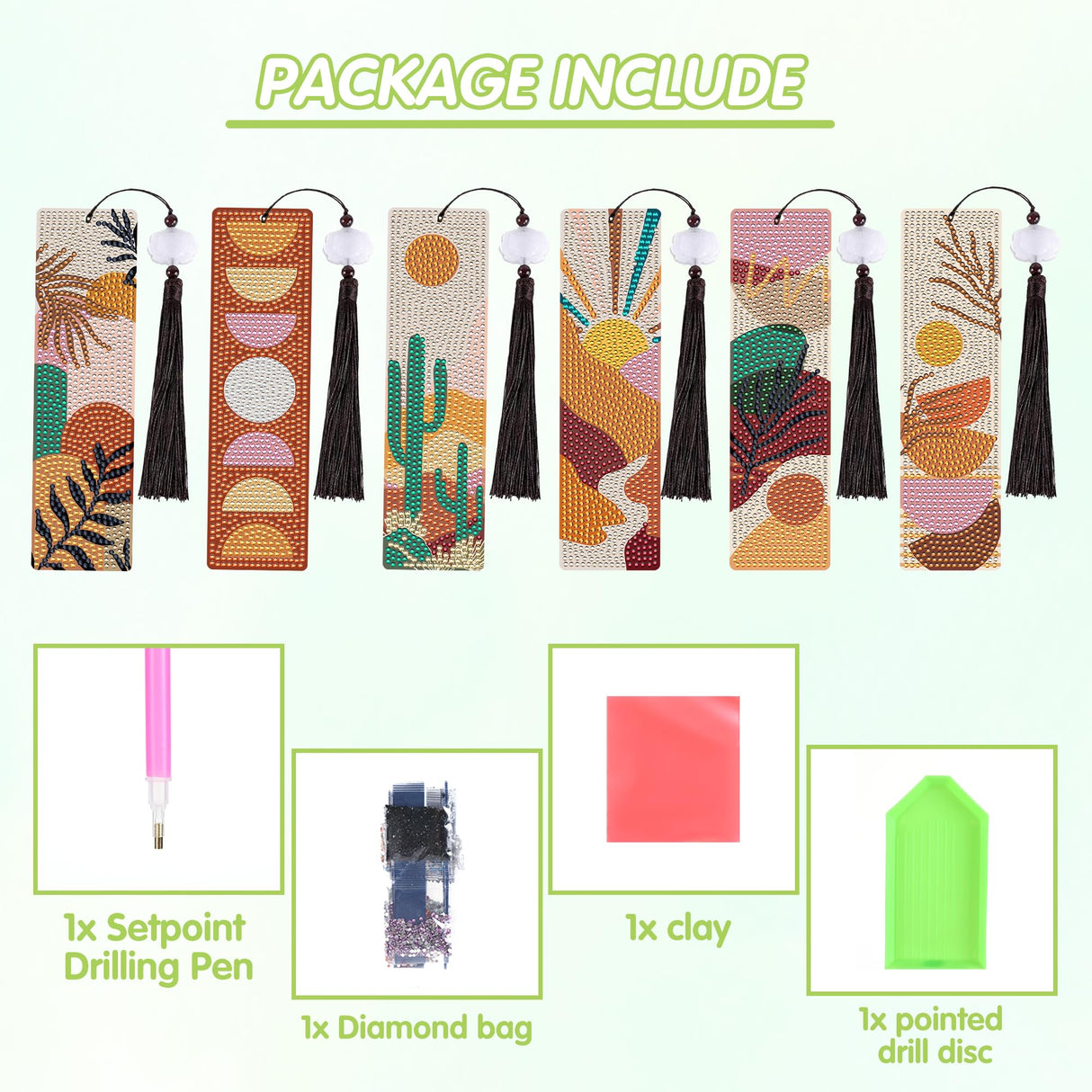 Boho Diamond Painting Bookmark Kit: 6PCS Aesthetic Diamond Art Bookmarks with Tassels, Bohemian Diamond Art Book Marks, DIY Craft Gift for Book Lovers, Reading Accessories for Adults & Kids CRASHOT