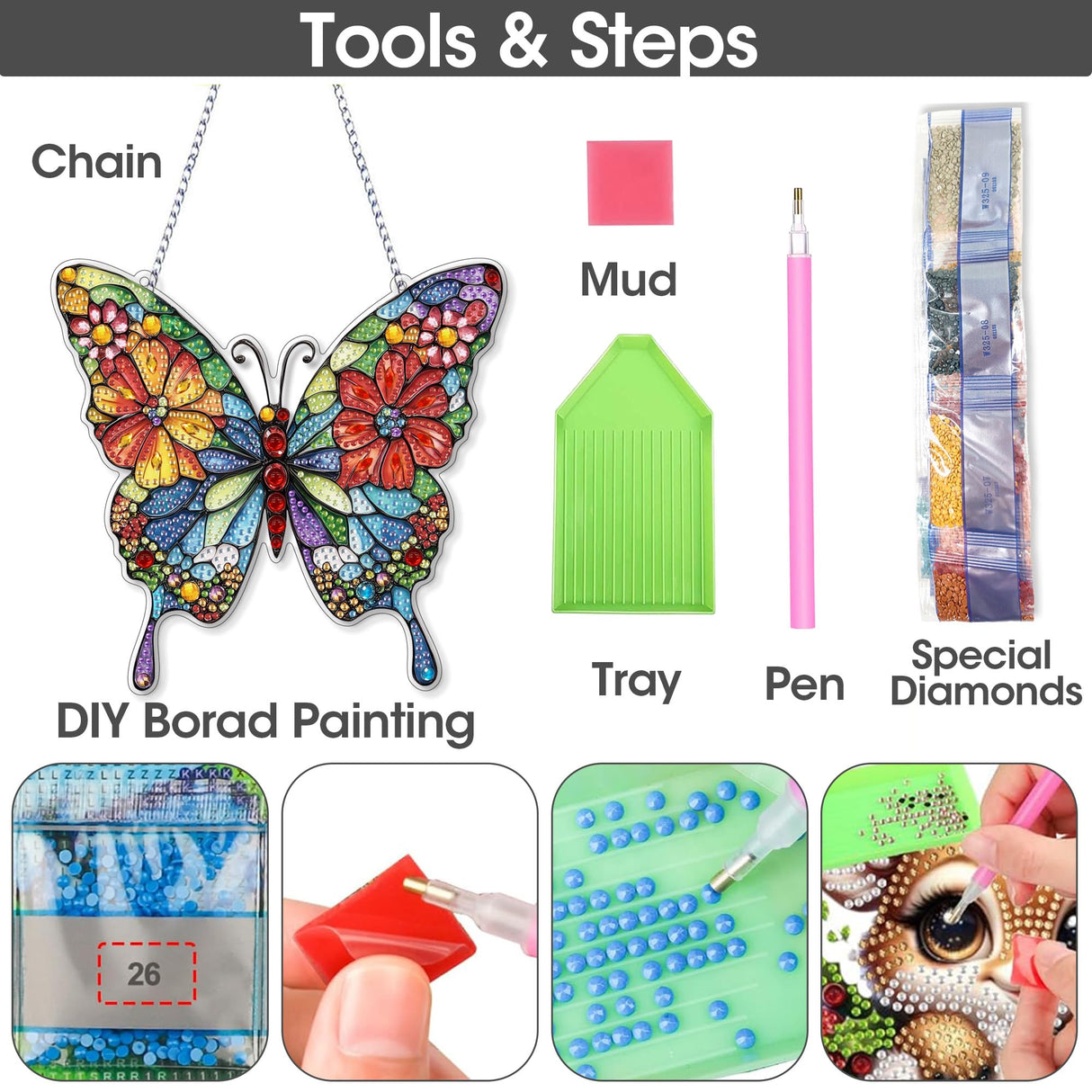 SKRYUIE Hanging Diamond Art Kits for Adults Butterfly, DIY Window Pendant Diamond Painting Kit Sun Catcher, Special Shaped Crystal Acrylic Double Sided, Porch Outdoor Garden Ornament 7.49 x 7.56 Inch SKRYUIE