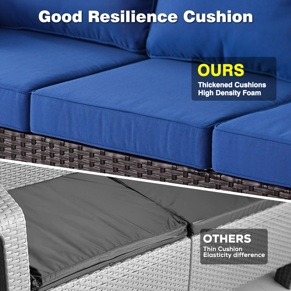 ovios Patio Furniture Set, 5 Piece Outdoor Wicker High Back Sofa with Comfy Cushions Ottomans, All Weather Conversation Set, Brown Rattan Navy Blue ovios