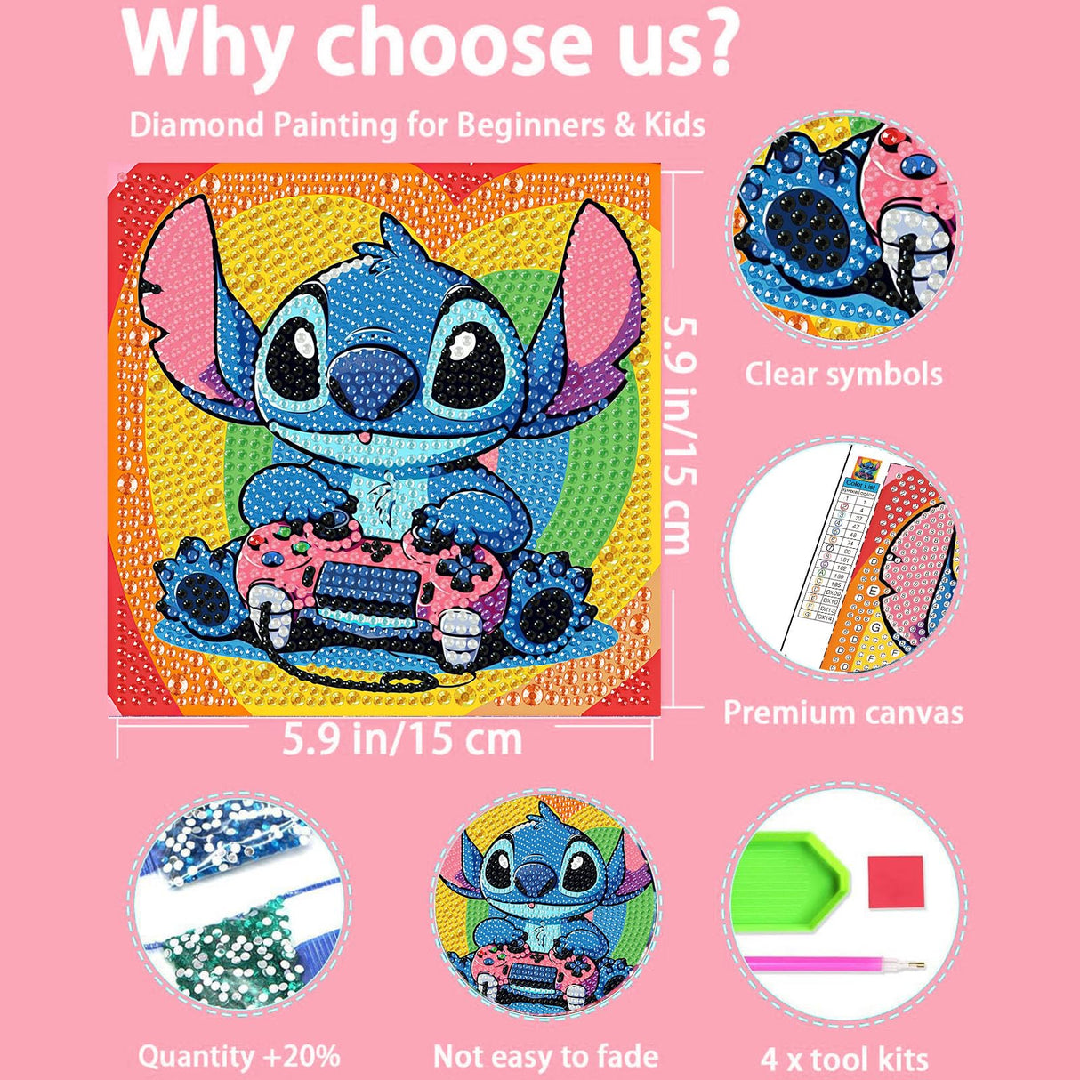 KOJEFCV 4 PCS Diamond Art Painting Kits for Kids, Cartoon Diamond Art for Kids Ages 4-8-12, Cartoon Gem Painting Kit Crafts Beginners for Gift Home Wall Decor (6x6 inch) KOJEFCV