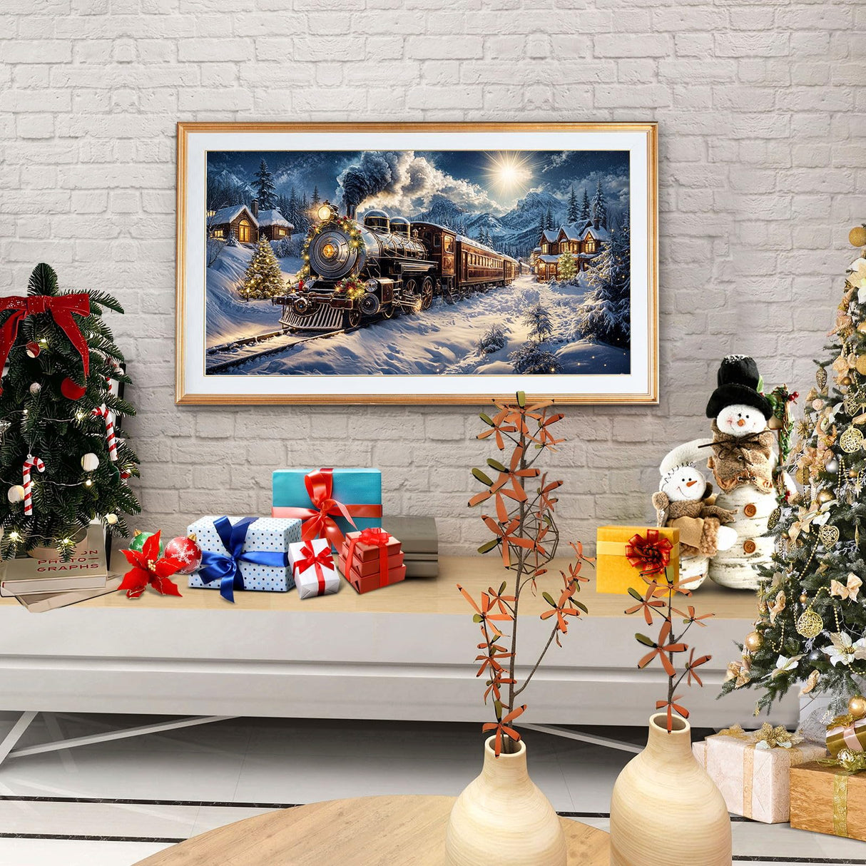 JOOZ Large Christmas Diamond Painting Kits for Adults Full Drill Christmas Train Diamond Art Kits for Adults Snow House Diamond Painting Kits Christmas Tree Gem Art for Home Wall Decor 27.5x15.7 Inch JOOZ