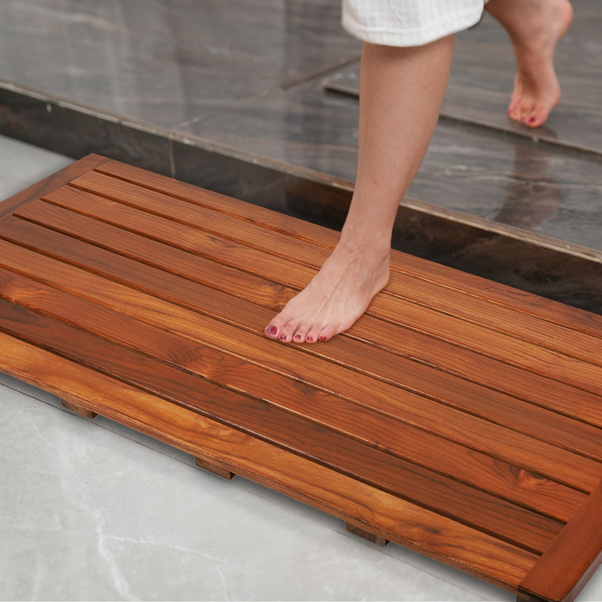 Utoplike Teak Bath Mat, Shower Mat Wood for Bathroom, (40"x18") Wooden Floor Mat Square Extra Large for Spa Home or Outdoor Utoplike