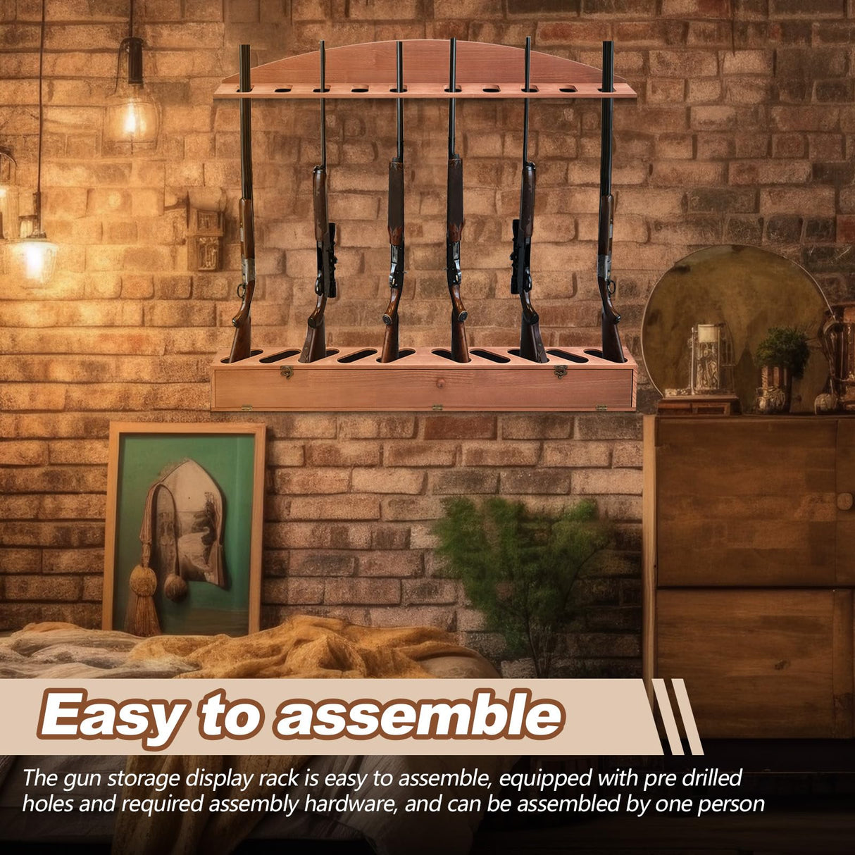 Wenqik Gun Rack with Lockers 10 Gun Holders Solid Pine Wall Mounted Gun Storage Rack Rifle Rack for Home or Garage Safe Hunting Gun Storage Choose Wenqik