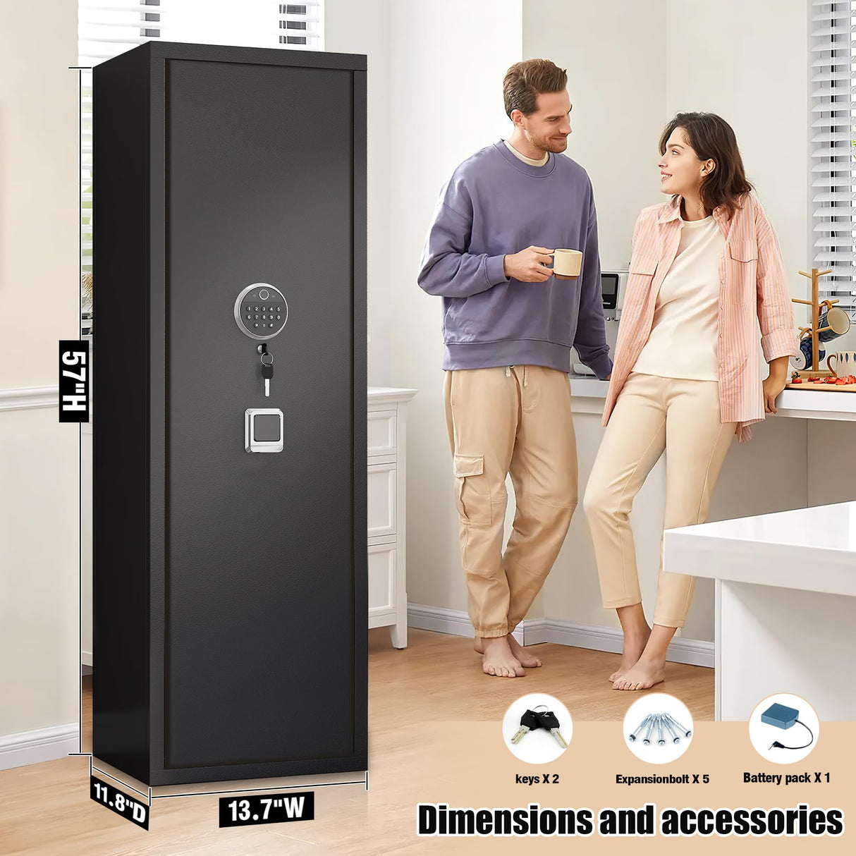 ErgoNova 57" Large Gun Safe,Biometric 5-Gun Safe Cabinet,Quick Access Long Gun Pistols,Rifles and Shotguns Gun Cabinet,with 3 Pistol Bags and LED Light Adjustable Gun Rack,Assembled(Black) ErgoNova