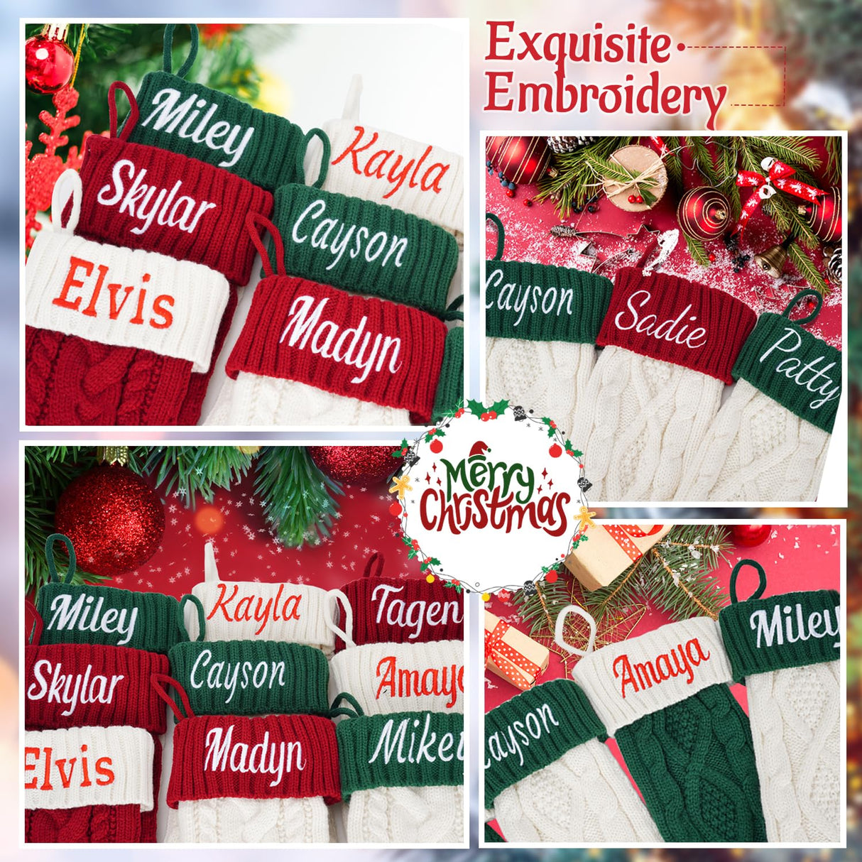 Personalized Christmas Stocking,Custom Name Family Christmas Stocking, 18” Large Knitted Xmas Stocking for Kids,Holiday and Family Stocking for Fireplace Christmas Holiday Party Decoration (1 pcs) Ulico