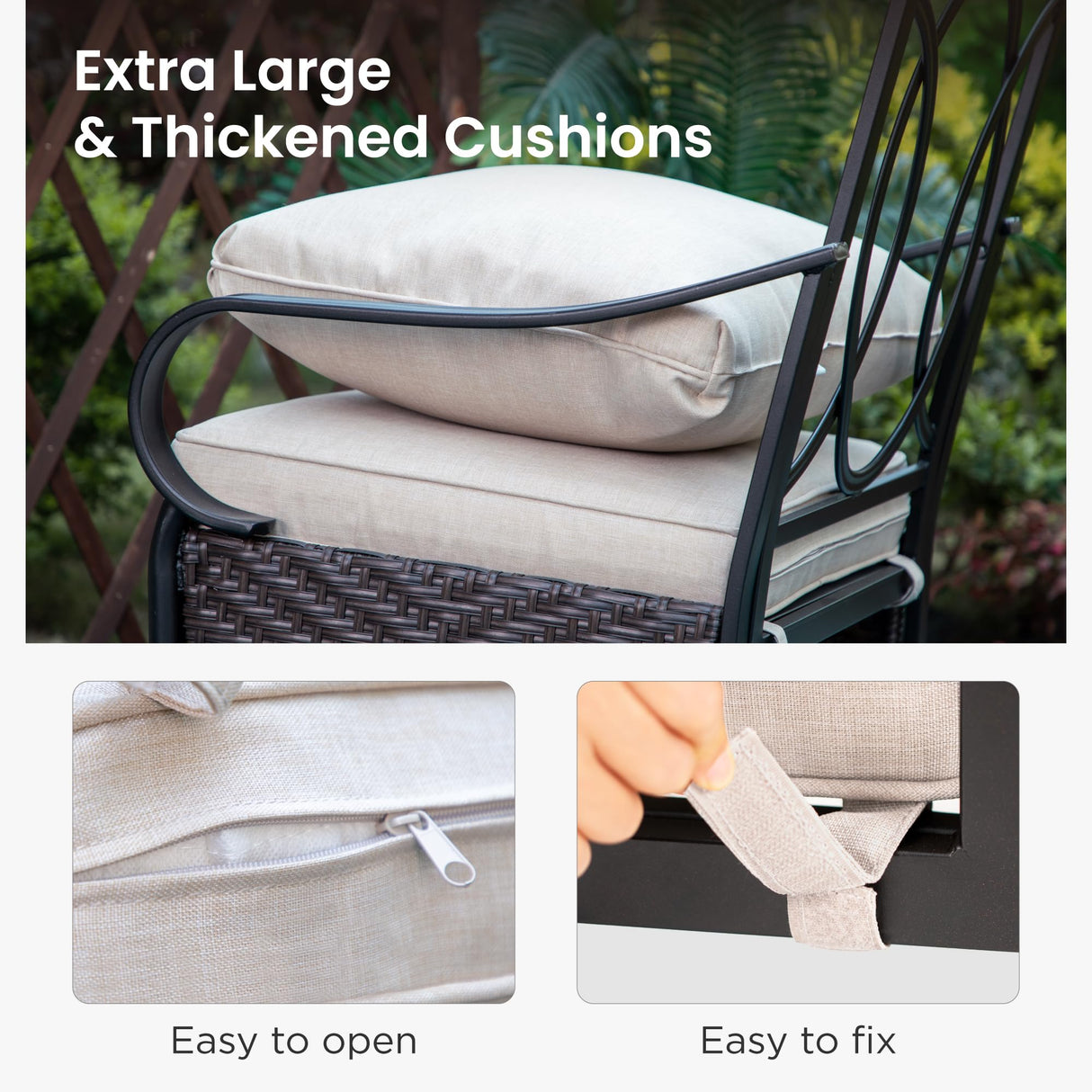 PHI VILLA 7 Pieces Patio Dining Set, Outdoor Round Table and Chairs for 6, 52" Round Dining Table with Umbrella Hole & 6 Heavy Metal Wicker Chairs with Thick Cushions PHI VILLA