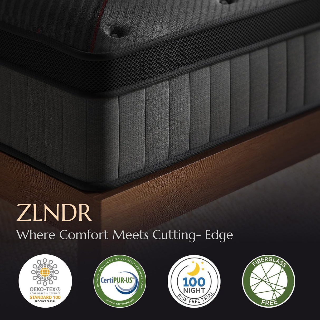 ZLNDR Aura Queen Mattress - 12 Inch Hybrid Mattresses Queen Size in a Box - Medium Firm Colchones Queen Cooling Gel Memory Foam & Pocket Coils for Pressure Relief - Motion Isolation - Black ZLNDR