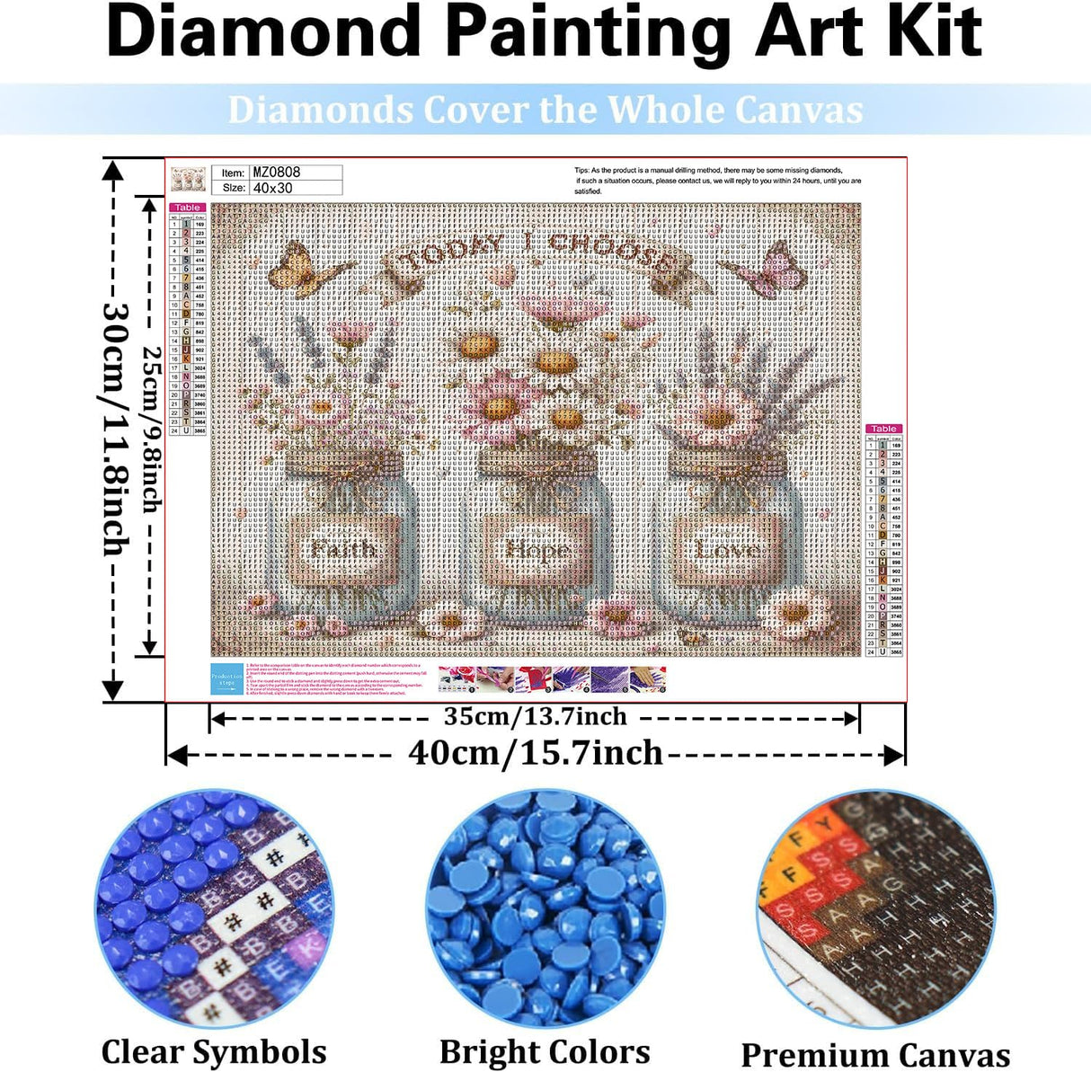 mrpwnle Diamond Art Kits for Adults, Faith,Hope,Love Diamond Painting Kits for Beginners, Inspirational Diamonds Art Painting Kits, 5D Round Full Drill Crafts Kits Home Decor Gifts 16x12inch mrpwnle