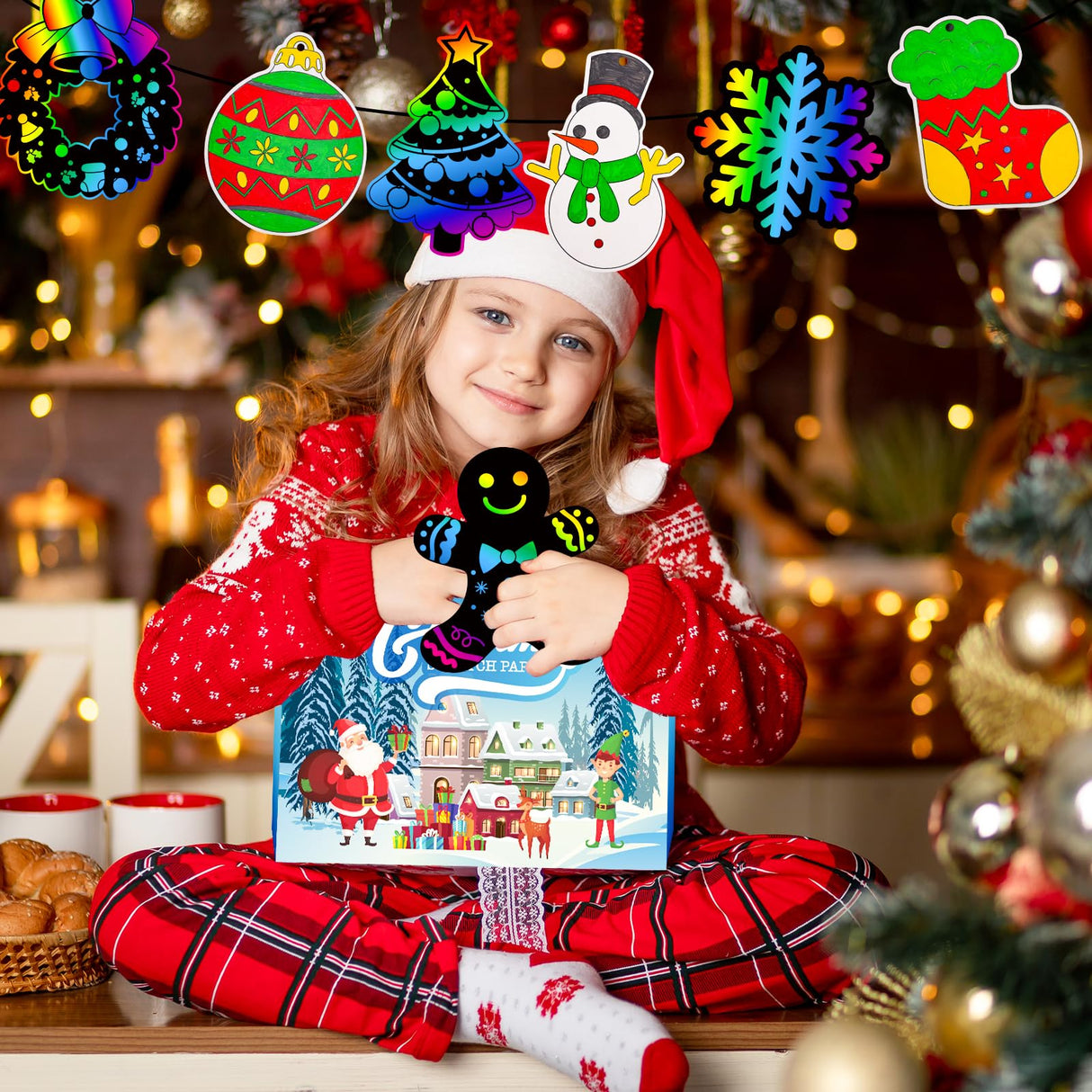 Garma 36Pcs Christmas Crafts Scratch Art for Kids, Rainbow Scratch Paper Christmas Ornaments Crafts Christmas Party Favors Toys Xmas Tree Ornaments Hanging Craft Art Kits Garma