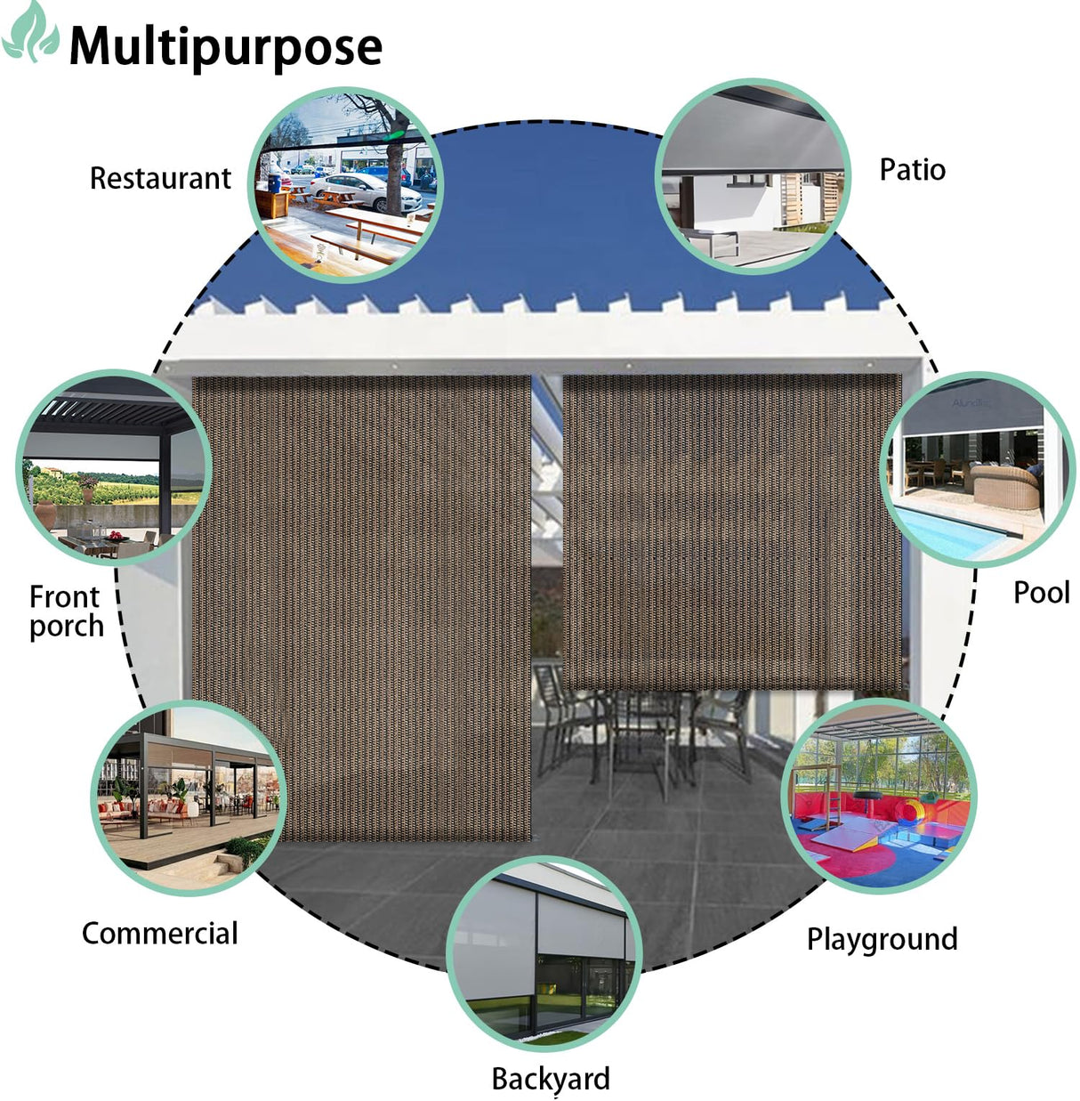 SunnyRoyal Patio Shades Roll Up Outdoor Exterior Roller Shades Roll Up Blinds for Patio Yard Deck Porch Balcony Backyard 7' W X 12' L Brown SunnyRoyal