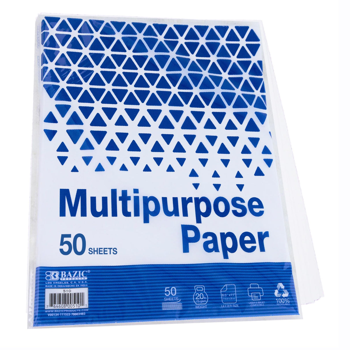 BAZIC 50 SHEETS 8.5" x 11" White Multipurpose Paper, 20 LB (75 gsm), Copy Paper Fax Laser & General Printing, Create Report Document Flyer for School Office, 50 SHEETS BAZIC Products