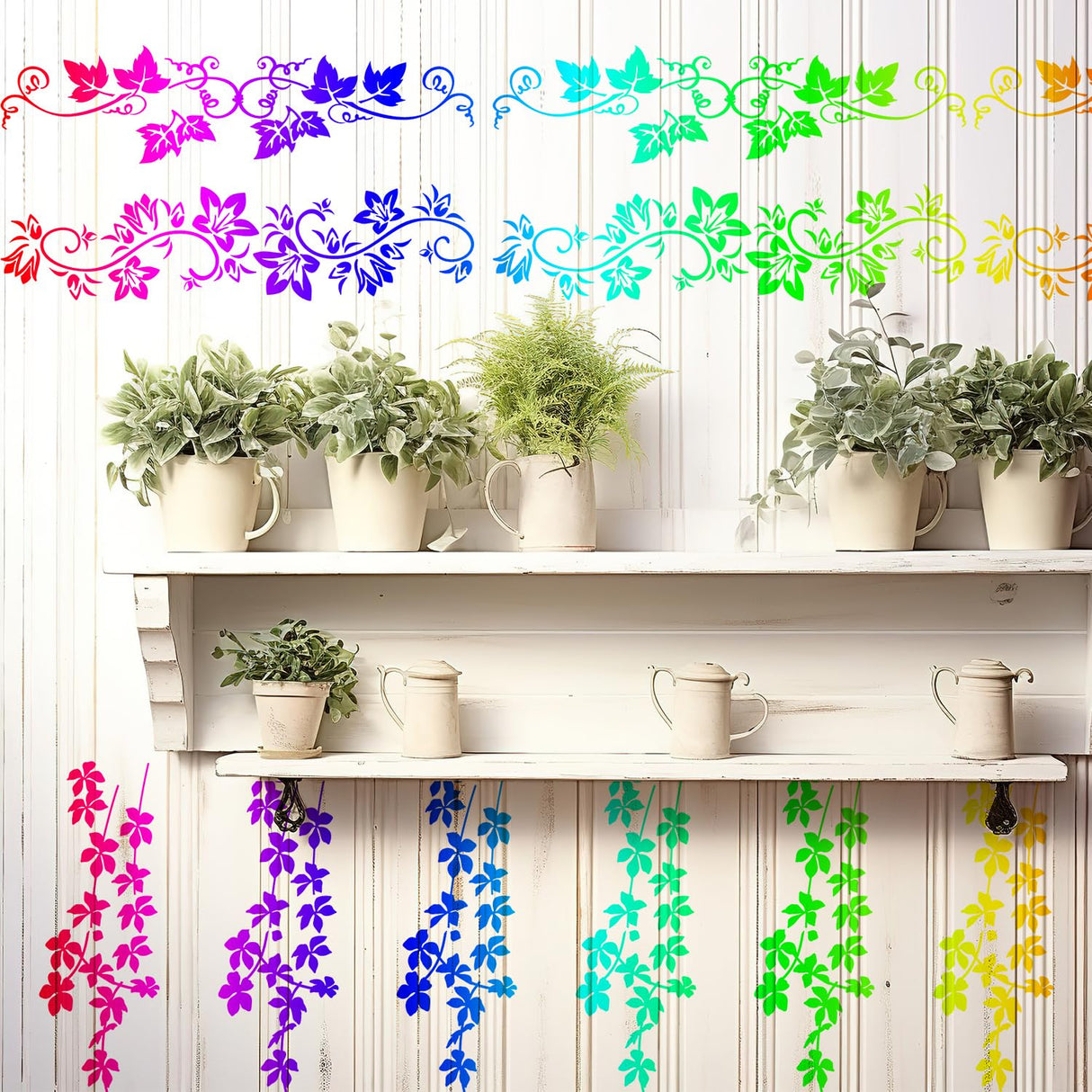 12pcs Leaf Vine Stencils, Leaves & Flower Stencil Reusable Floral Stencil Spring Drawing Templates for Painting on Walls DIY Craft Canvas Home Decor Wall Art Gosknor