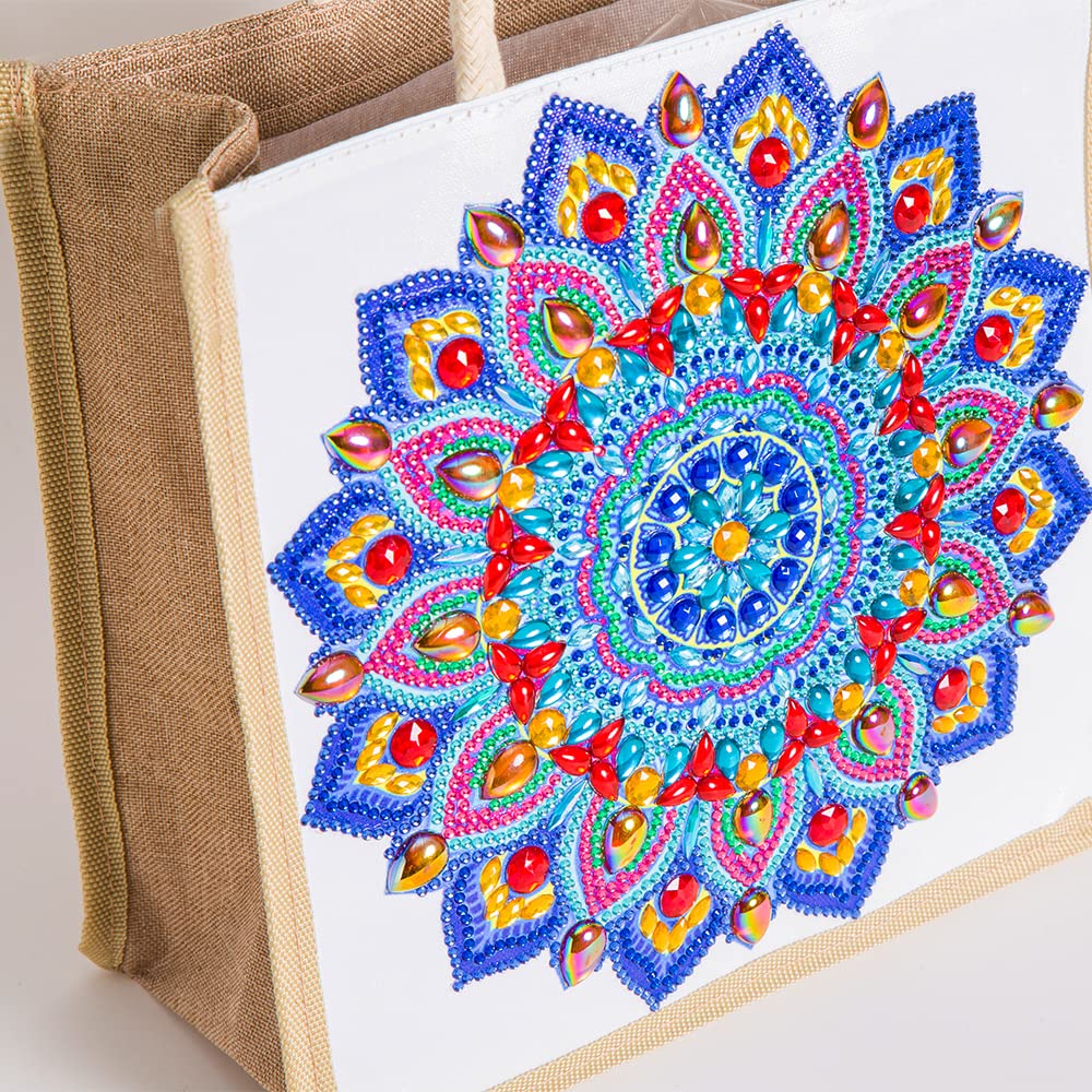 DOOSAI Diamond Painting Canvas Tote Bags 4 Pack Boho Diamond Dots Art Kits Shoulder Bags 5D DIY Handbags Handmade Gifts Reusable Shopping Bags with Handles for Women Adults Work (Mandala Flowers) DOOSAI