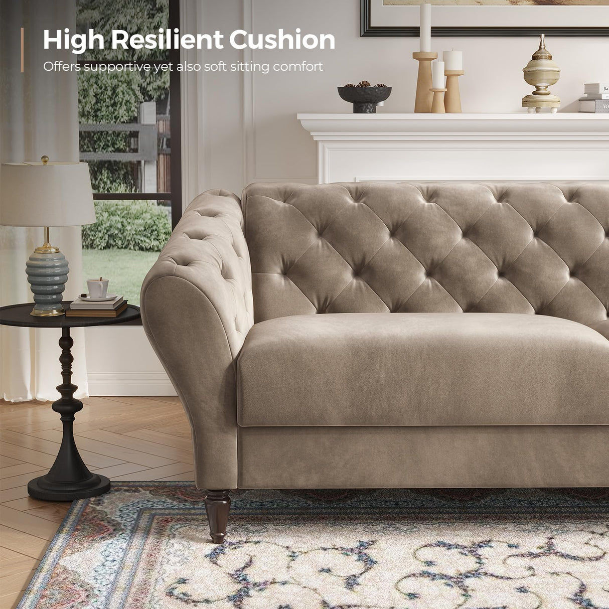 COPIAE 82 Inch Chesterfield loveseat Sofa,Tuxedo Arms Modern Couch Sturdy and Easy Installation, Small Sofa for Living Room Bedroom Office and Apartment,Velvet Fabric Brown COPIAE