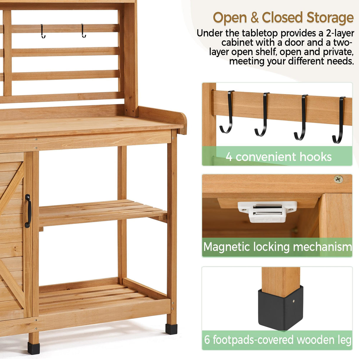 Yaheetech Outdoor Potting Bench, Large Horticulture Work Table Workstation with Storage Cabinet Shelf & Planting Working Console for Patio/Lawn/Garden - Wood Yaheetech