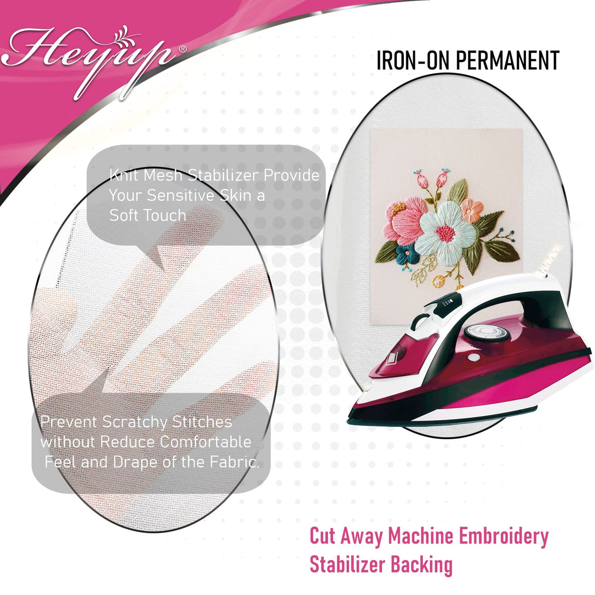 Iron on Embroidery Stitch Cover 8" x 9 Yd Light Weight Stabilizer Prevent Scratchy or Itchy Stitches, Soft Touch Backing for Sensitive Skin, Babies, and Embroidery Garments, 1 Pack HEYUP