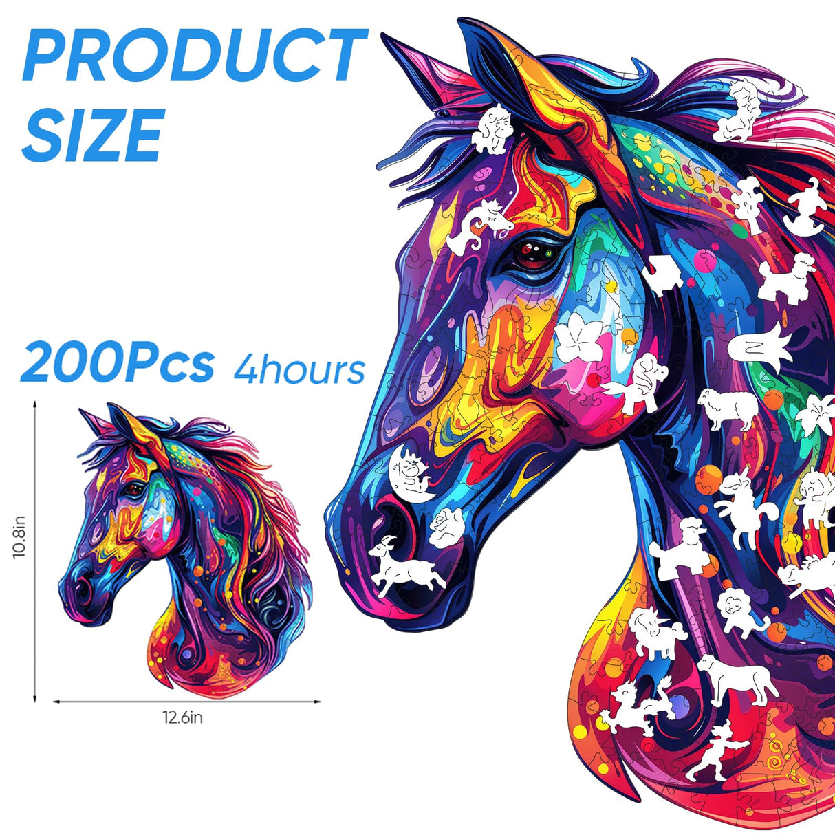 Horse Head Wooden Puzzle for Adults, Horse Wooden Jigsaw Puzzles(10.8 * 12.6in-200pcs), Unique Shape Animal Adult Puzzles,Irregular Wood Puzzles Best Gift for Adults and Kids Family Game Reouinty