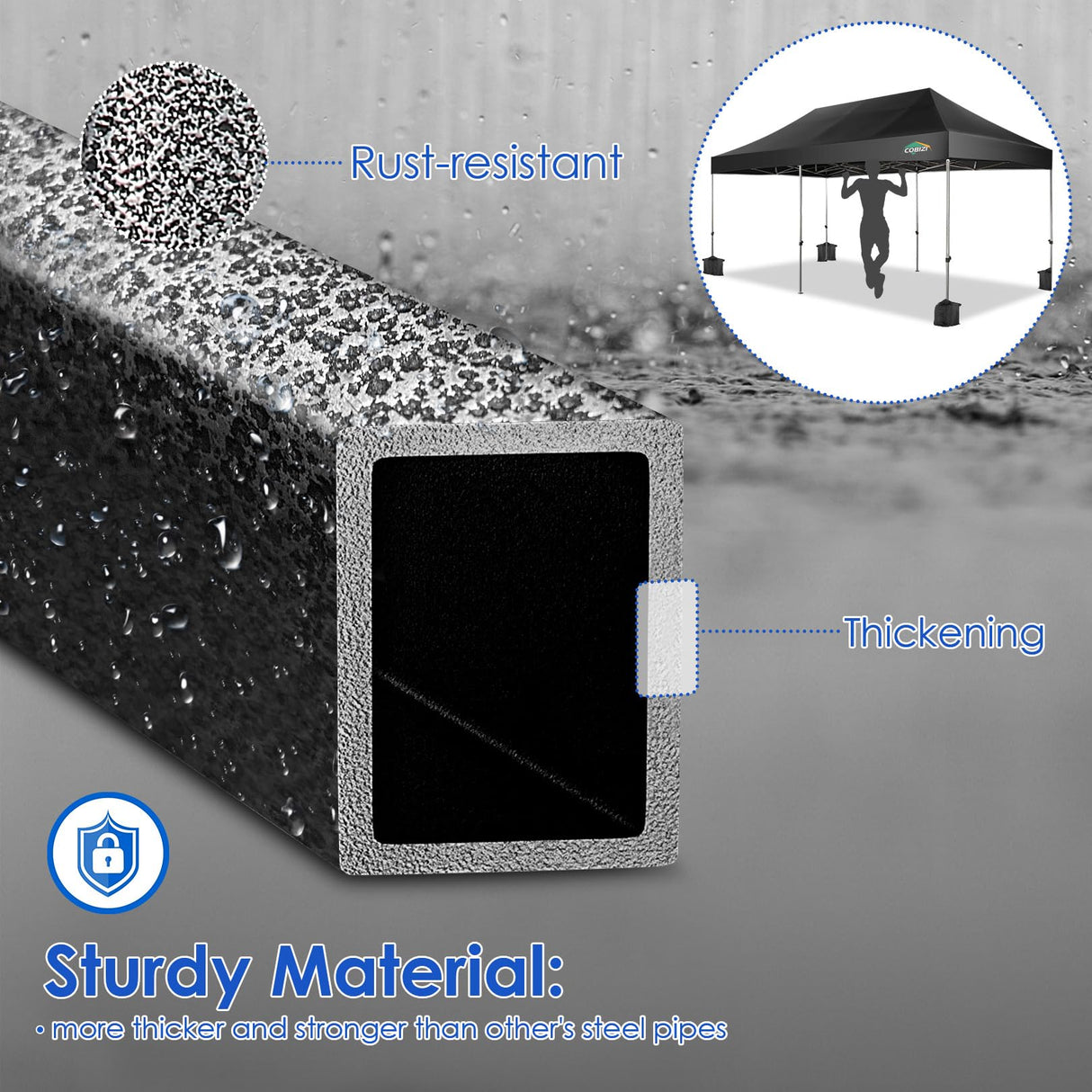 COBIZI 10x20 Heavy Duty Pop up Canopy Tent with 6 sidewalls Easy Up Commercial Outdoor Canopy Wedding Party Tents for Parties All Season Wind & Waterproof Gazebo with Roller Bag,Black(Frame Thickened) COBIZI