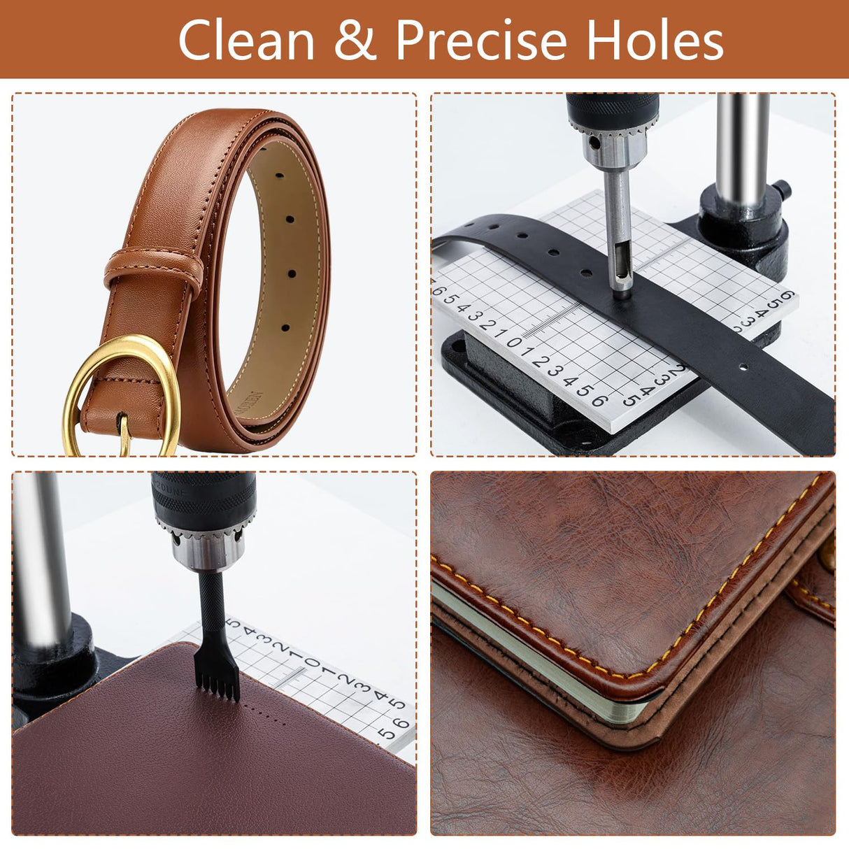 CXRCY Leather Hole Puncher & Press Machine, Manual Hole Punch Set for Leatherworking DIY Craft Leather Hole Punching,Setting Rivets,Button Snaps with 13pcs Punches, PP & Aluminum Plate CXRCY