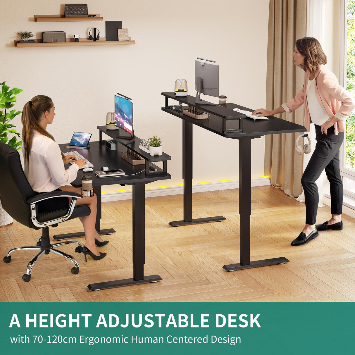 YITAHOME Electric Standing Desk with Drawer, 55" Standing Desk Adjustable Height Sit Stand Up Desk with Power Outlets & LED Lights, Home Office Desk with Memory Preset, Black YITAHOME