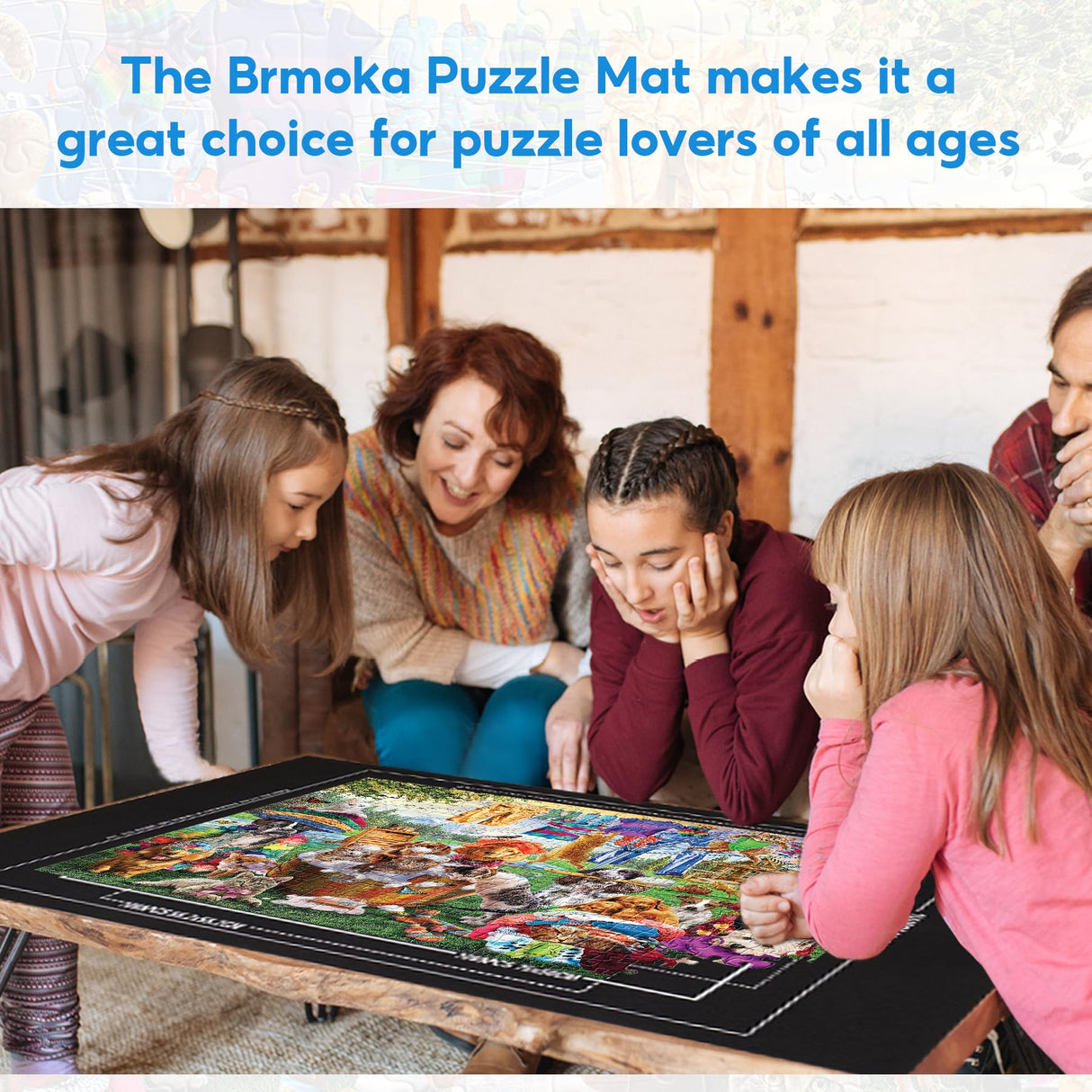 Jigsaw Puzzle Mat Roll Up 1500 2000 3000 Piece Portable Table Puzzle Board Mat Saver Keeper, Smooth Top & Non-Slip Felt Bottom with 6 Sorting Trays, Storage Bag, Inflatable Roller for Kids Adults Gift Brmoka