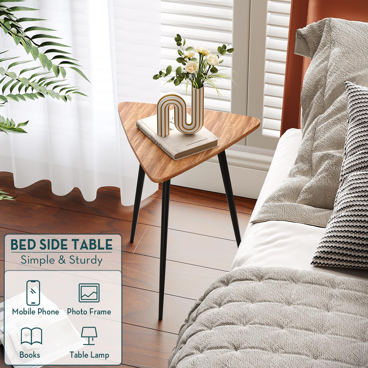 SAYGOER Small End Table Mid Century Triangle Side Table Unique Night Stand Rustic Farmhouse Bedside Table Retro Accent Sofa Table for Living Room Bedroom Easy Assembly,Walnut Oak SAYGOER