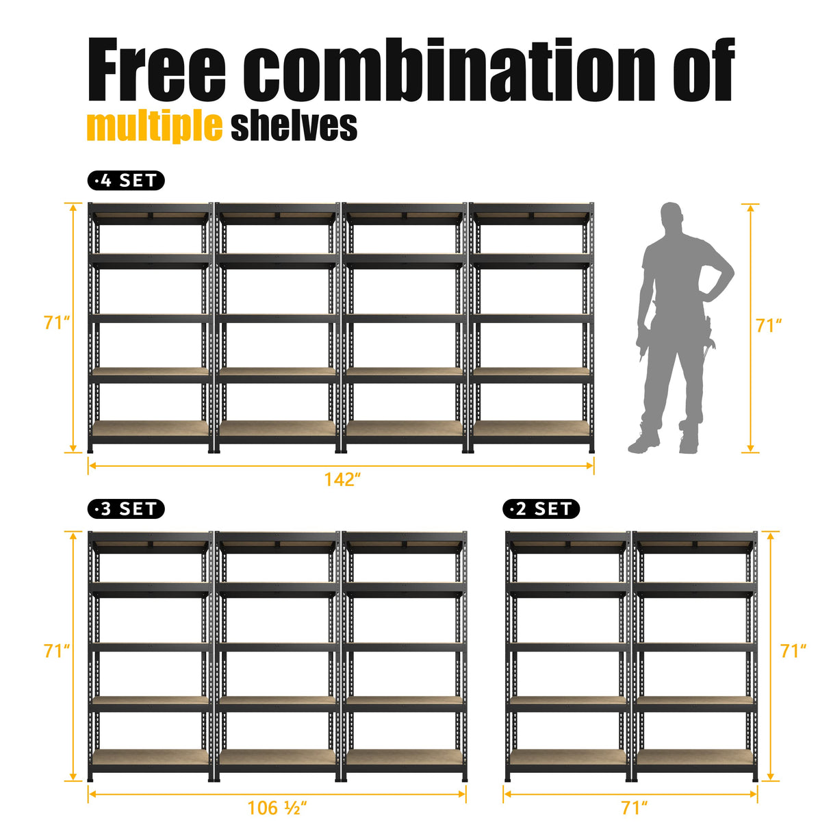 PrimeZone Storage Shelves 2 Packs 5 Tier Adjustable Garage Storage Shelving, Heavy Duty Metal Storage Utility Rack Shelf Unit for Warehouse Pantry Closet Kitchen, 35.5" x 15.75" x 71", Black PrimeZone