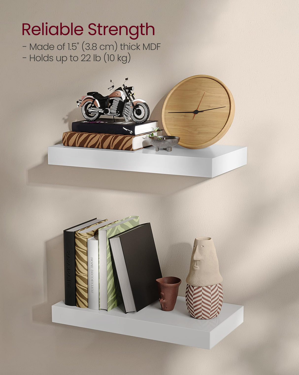 VASAGLE Wall Shelves Set of 2, Floating Shelves, Wall Mounted, 8 x 15.7 x 1.5 Inches, Display Shelves for Picture Frames, Wall Decor, Hanging Shelf for Living Room, Kitchen, White ULWS054W01 VASAGLE