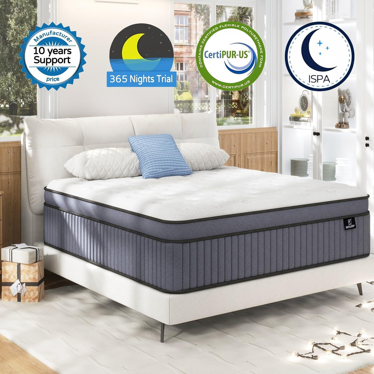 EEN EEN SLEEP 12 Inch King Size Mattress, Firm King Mattress in A Box, Hybrid Mattresses with Gel Memory Foam & Pocket Springs, Zoned Pressure Relief, Upgrade Support, CertiPUR-US, 365-Night Trial EEN EEN SLEEP
