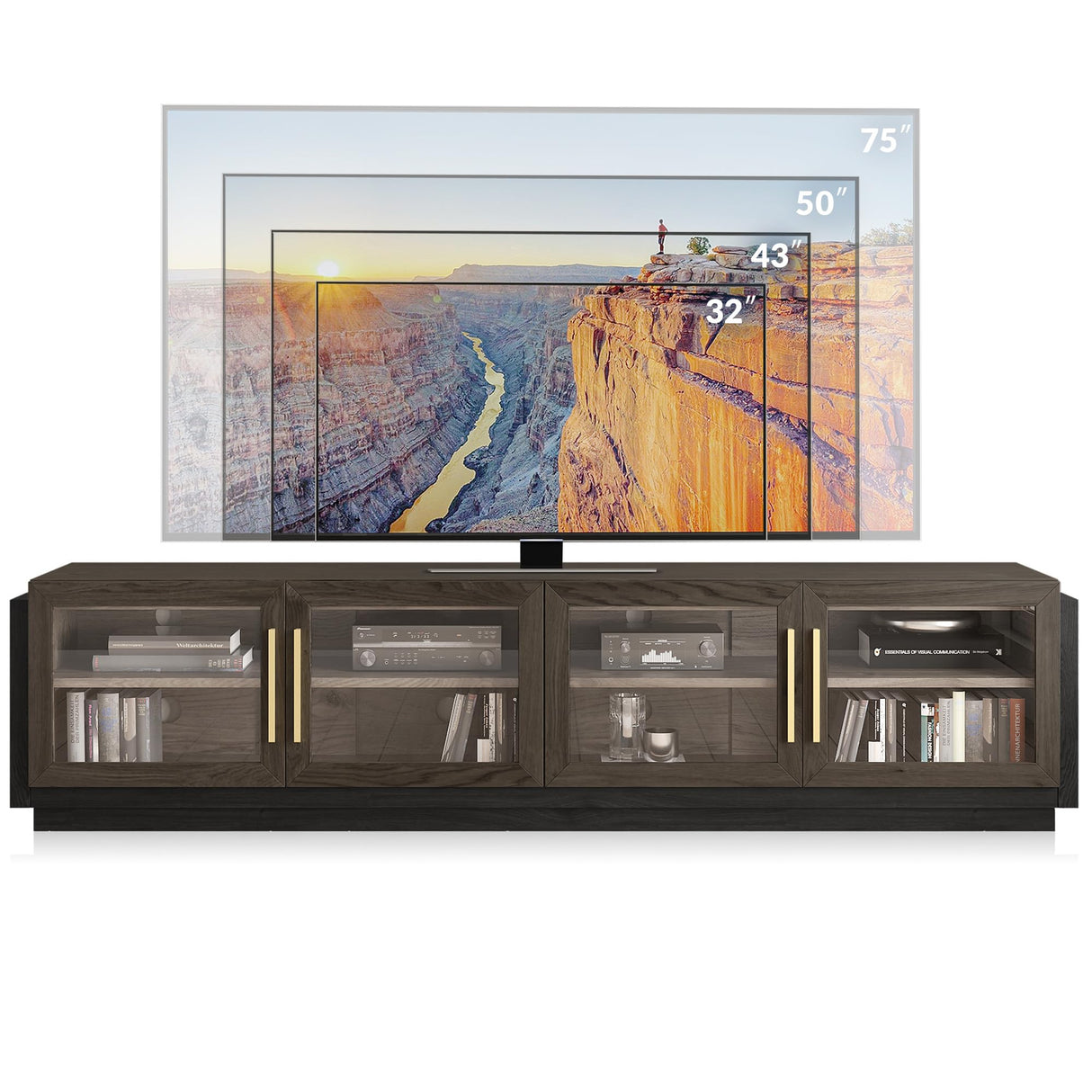 BELLEZE 83" TV Stand for TVs up to 85", Modern TV Cabinet & Entertainment Center with Shelves, Wood Storage Cabinet for Living Room or Bedroom - Brixston (Brown) BELLEZE