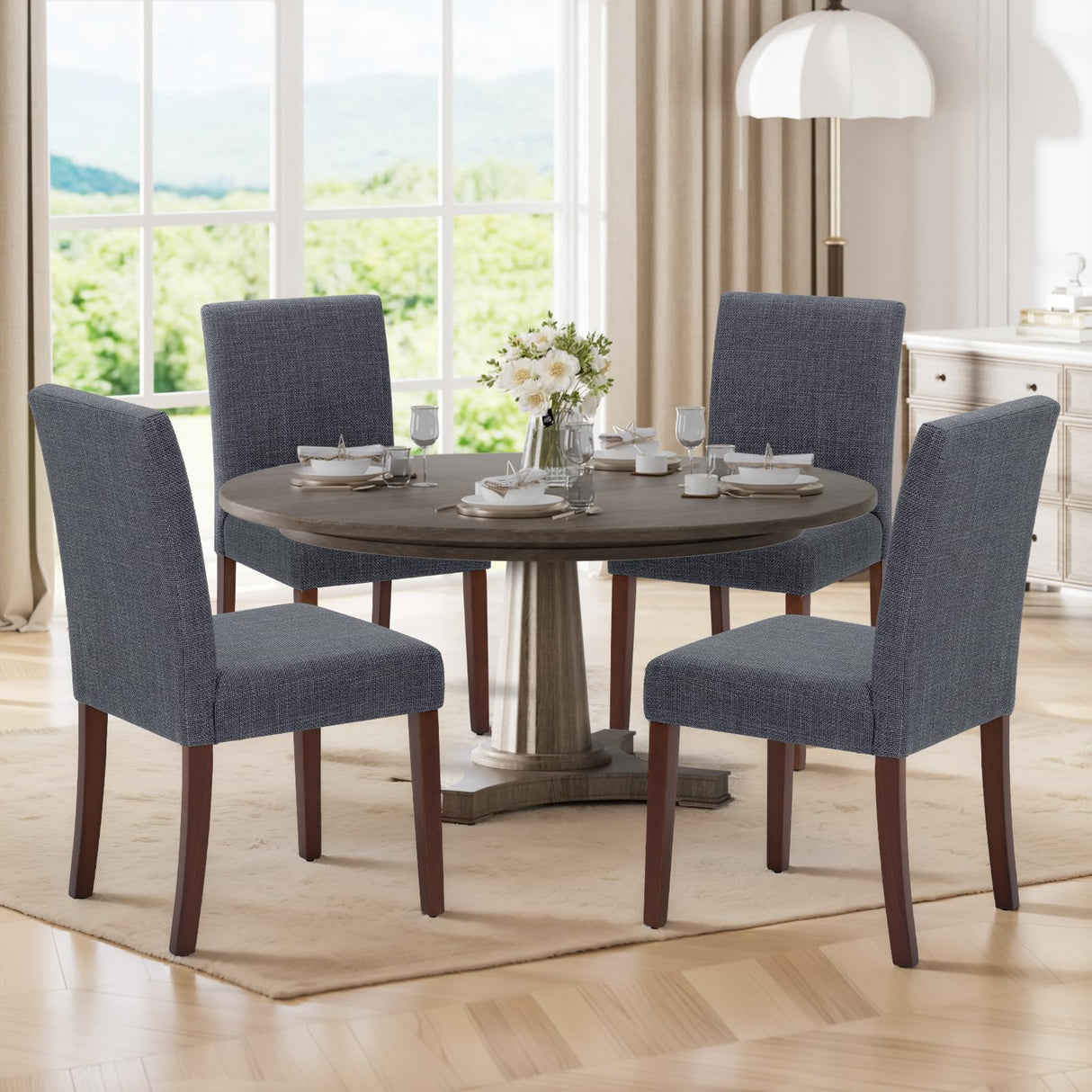 Upholstered Parsons Dining Chairs Set of 4, Modern Dining Room Chairs with Back, Fabric Kitchen Side Chairs with Wood Legs for Dinner Farmhouse Restaurant, Dark Grey MALOL