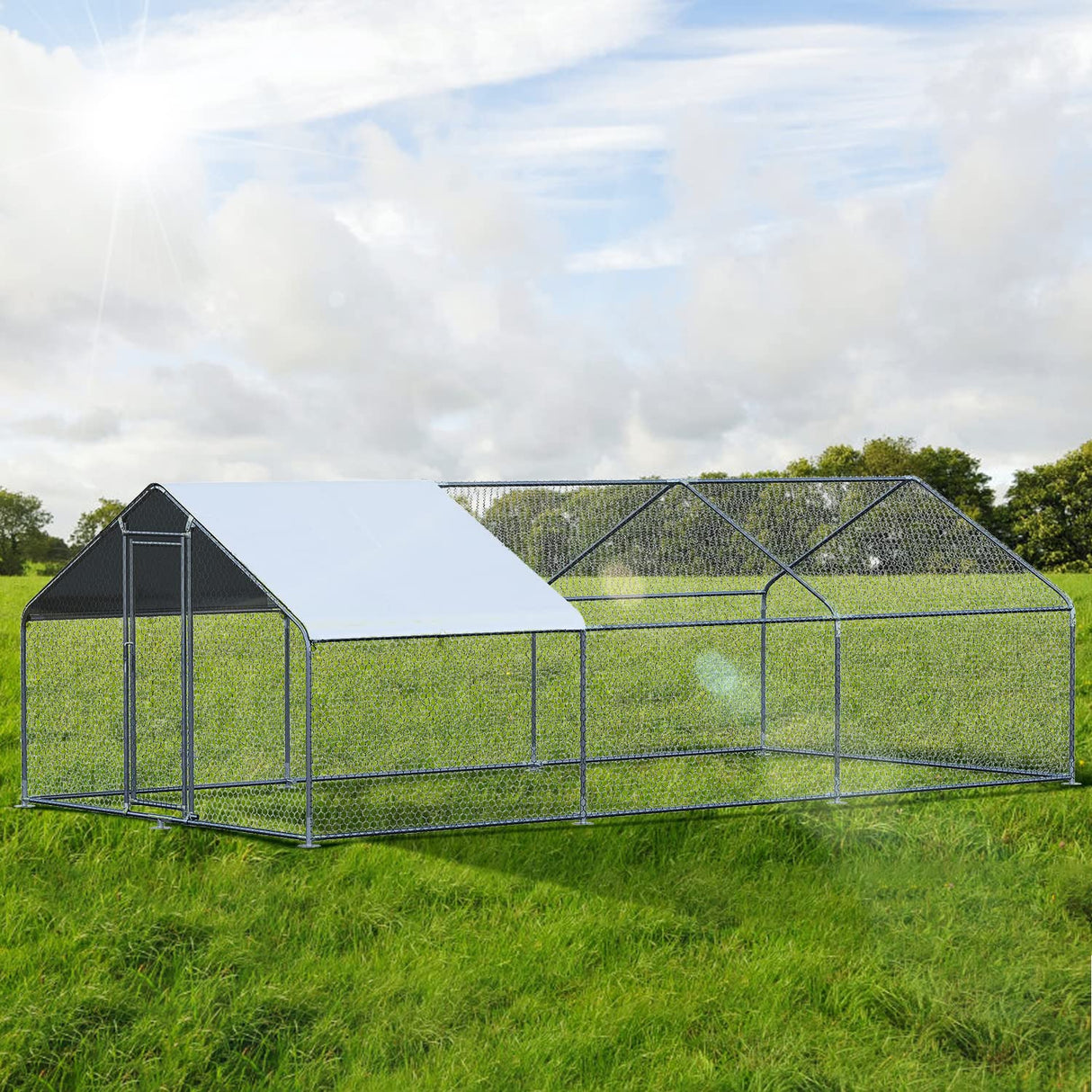 Chicken Coop Large Metal Chicken House Chicken Pen Outdoor for 40 Chickens Poultry Cage with Waterproof Cover for Rabbits Duck Walk-in Chicken Runs for Yard with Cover Outdoor CHIKENCOOP