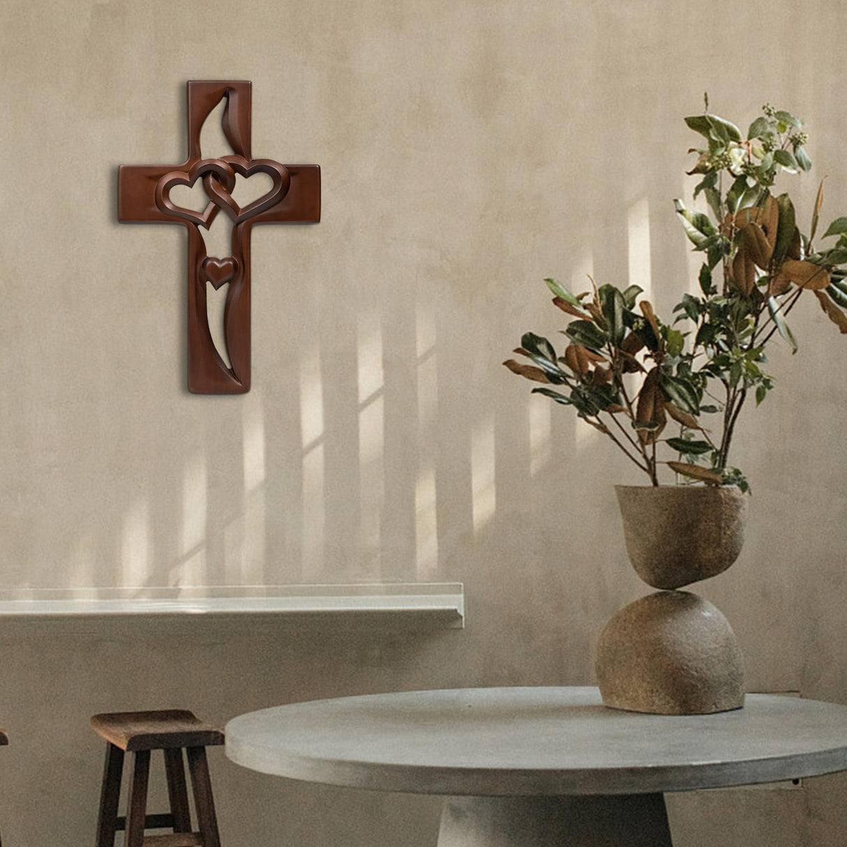 BGCOPPER Marriage Cross for Wall Love Wall Decor, Handmade Wooden Intertwined Heart Wall Cross for Wedding Valentine Christmas Gift - 10 Inch BGCOPPER