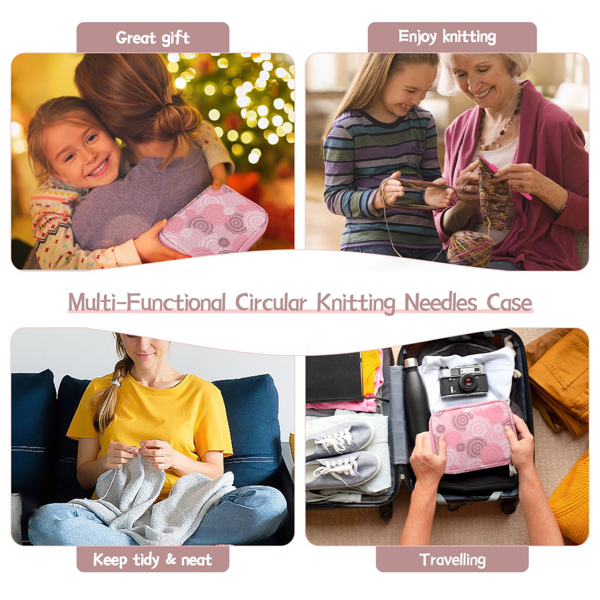 Katech Knitting Needle Case (up to 8''), Circular Knitting Needles Organizer Case for Interchangeable Knitting Needle, Portable Travel Needle Organizer Bag with Zipper for Carry Knitting Accessories Katech