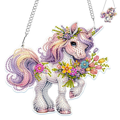 GHHKUD Hanging Diamond Painting Pendant Unicorn Ornament Kits - DIY Animal Decoration with Chain Diamond Art Hanging for Adults Kids, Double Sided Handmade Gifts for Holiday Decor