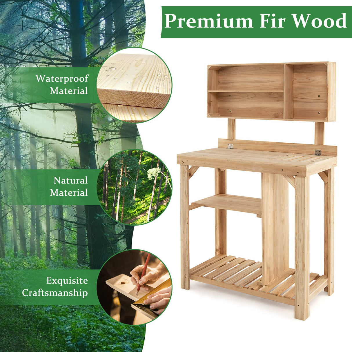 Giantex Garden Potting Bench, Wood Potting Table with Storage Shelf & Compartments, Spacious Garden Station Tabletop, Outdoor Workstation for Gardening Tools and Potted Plant Giantex