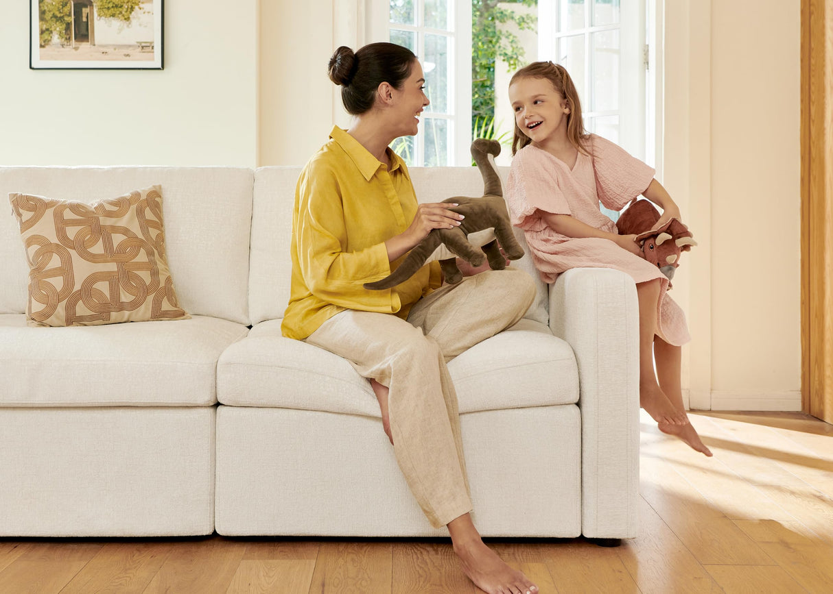 HONBAY Modular Sectional Sofa, Sectional Couch with Storage Seats, Chenille Sectional Couches for Living Room, Beige HONBAY