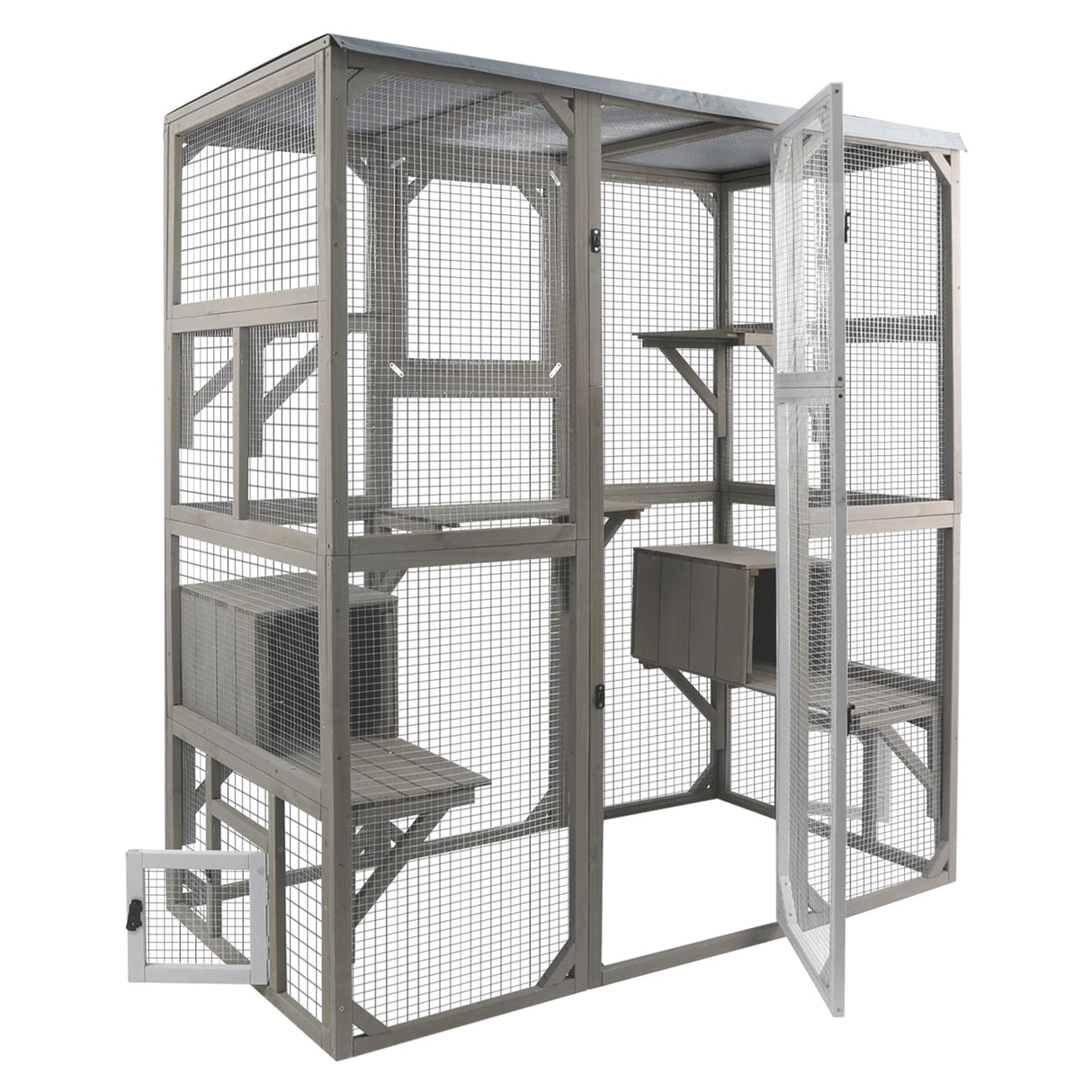 Catio Outdoor Cat Enclosure with Weatherproof Tarp Roof, Large Window, Multi-Platform Walk-in Cat House for Indoor/Outdoor Use Gowoodhut