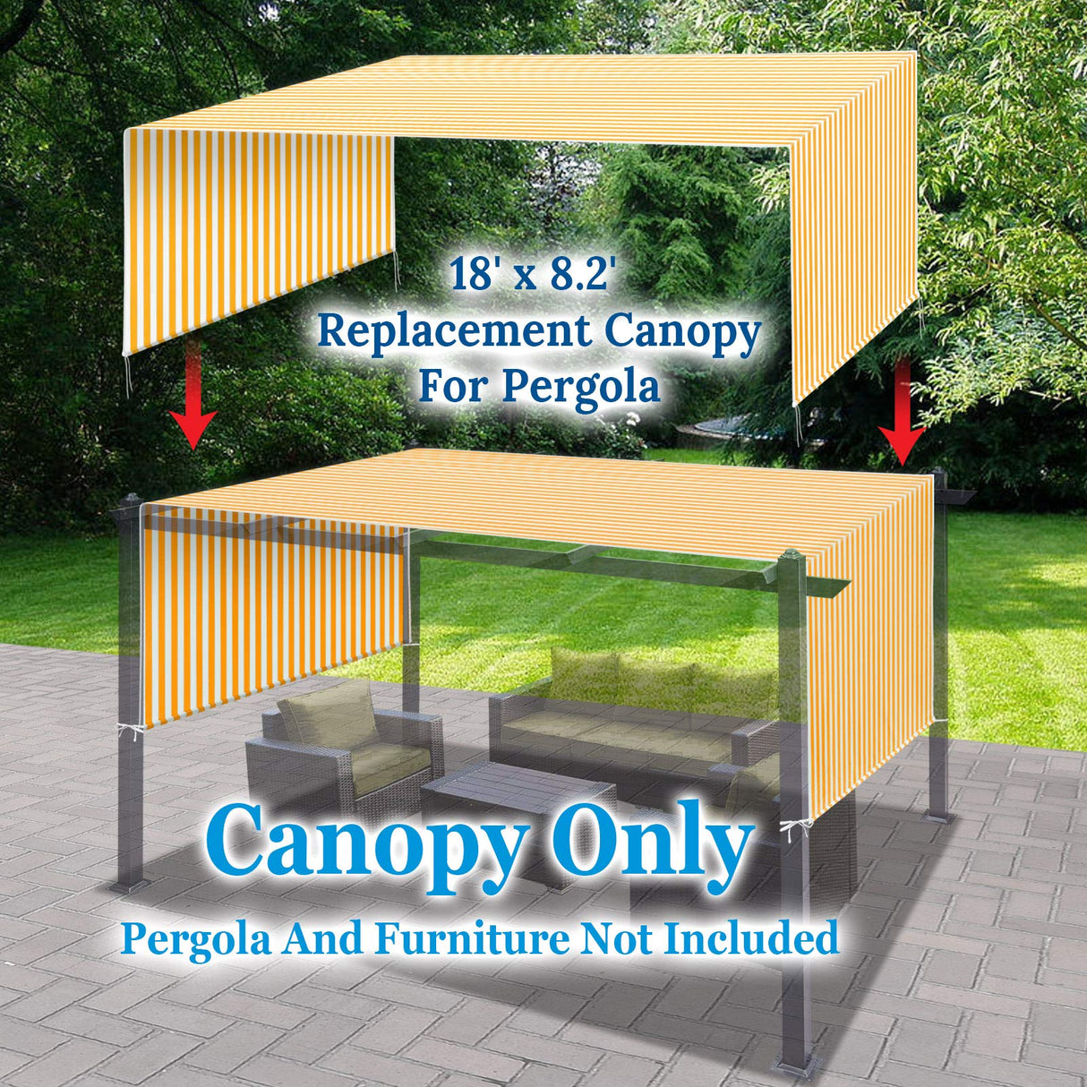 BenefitUSA 18' x 8.2' Universal Replacement Canopy Top Cover for Pergola Structure (Yellow with White) BenefitUSA
