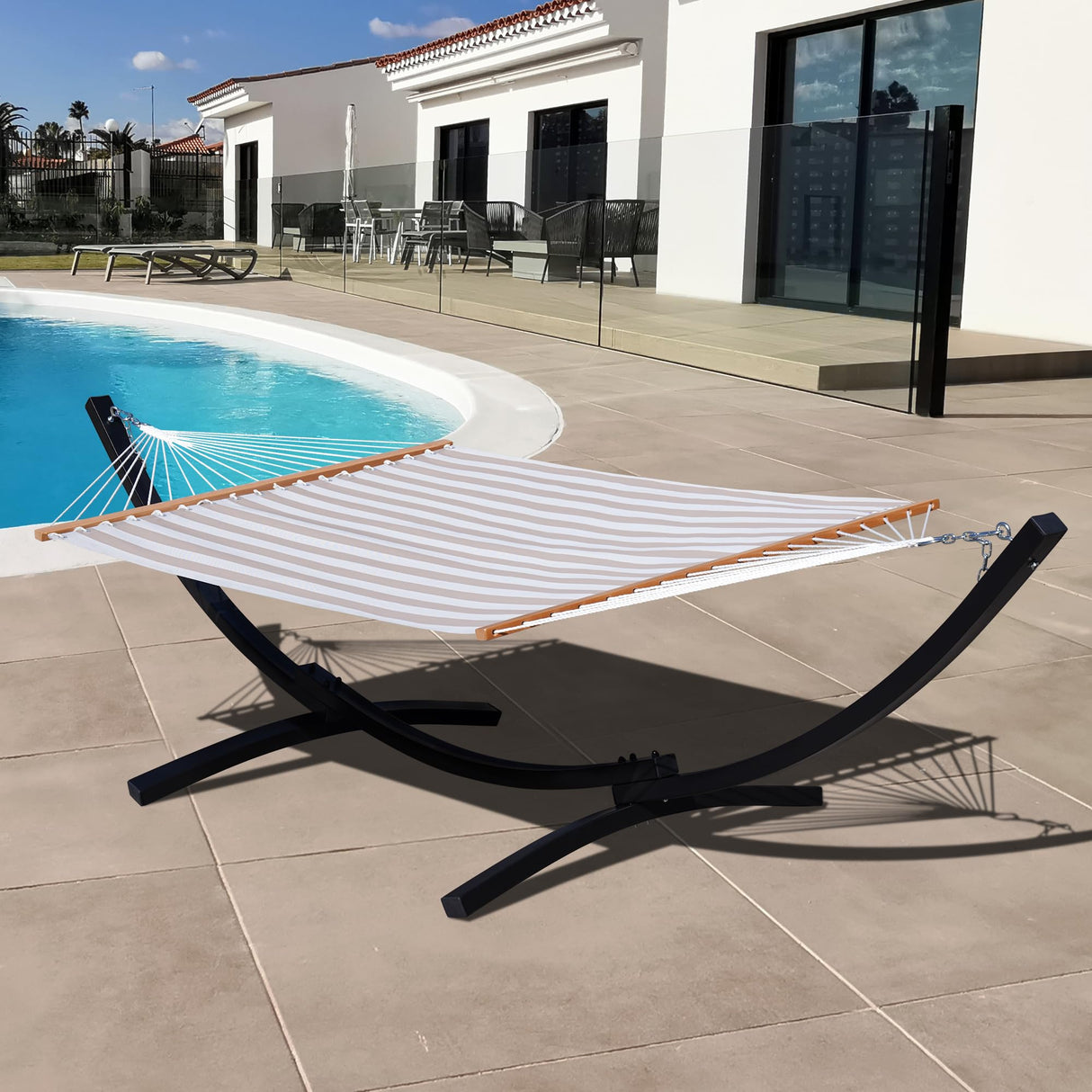 Lazy Daze Hammocks Metal Arc Hammock Stand with Chains Fit 9-11 FT Hammocks, 2-Person Weather-Resistant Steel Curved Heavy Duty Hammock Stand 500 LB Capacity for Outdoor, Black Lazy Daze Hammocks