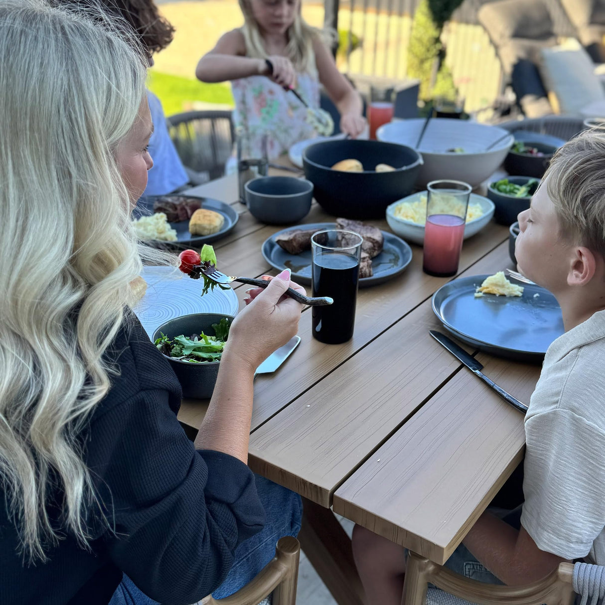 PURPLE LEAF 9 Pieces Outdoor Dining Set All Weather Wicker Patio Dining Set with Square Aluminum Table and Modern Armrest Dining Chairs for Garden Deck Backyard Kitchen, Teak PURPLE LEAF