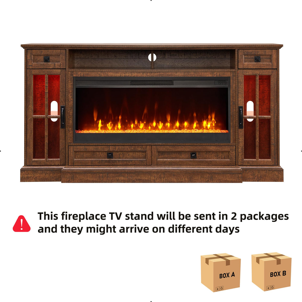 RedLemon Farmhouse Fireplace TV Stand for 80 Inch TV, 36" Tall Entertainment Center with 42" Crystal Eletric Fireplace, Modern Media Console Table with LED Lights for Living Room, Reclaimed Barnwood RedLemon