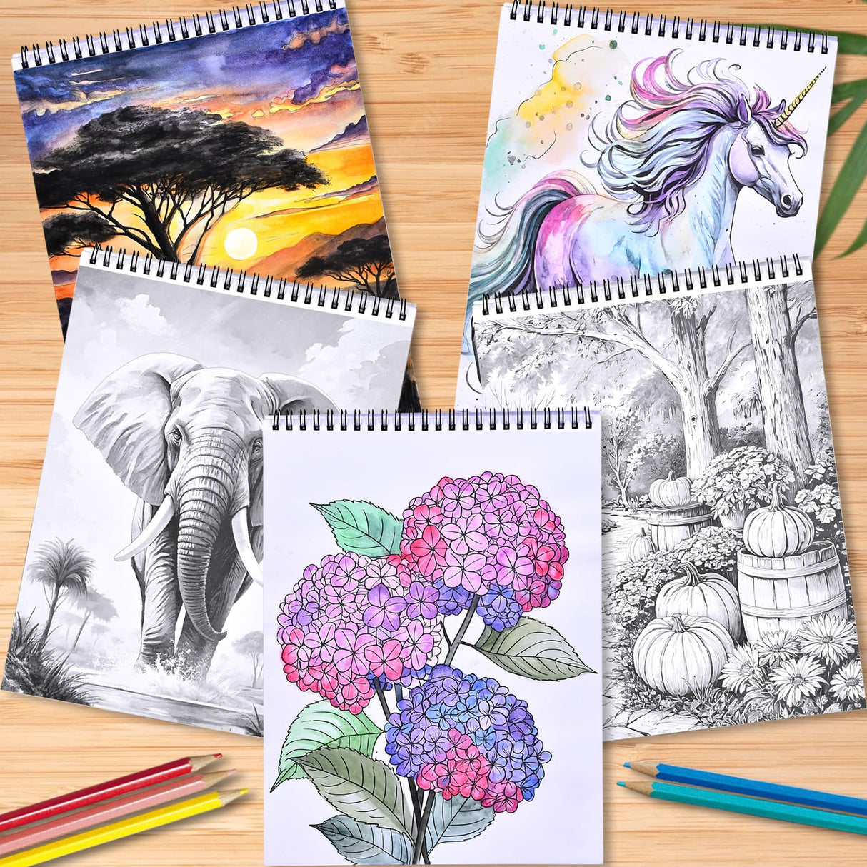 Cosomia Adult Coloring Books Set, 3 Fun Coloring Books for Adult Relaxation, 60 Pages of Flowers Nature Landscapes Animals, Brain Game for Adults Cosomia