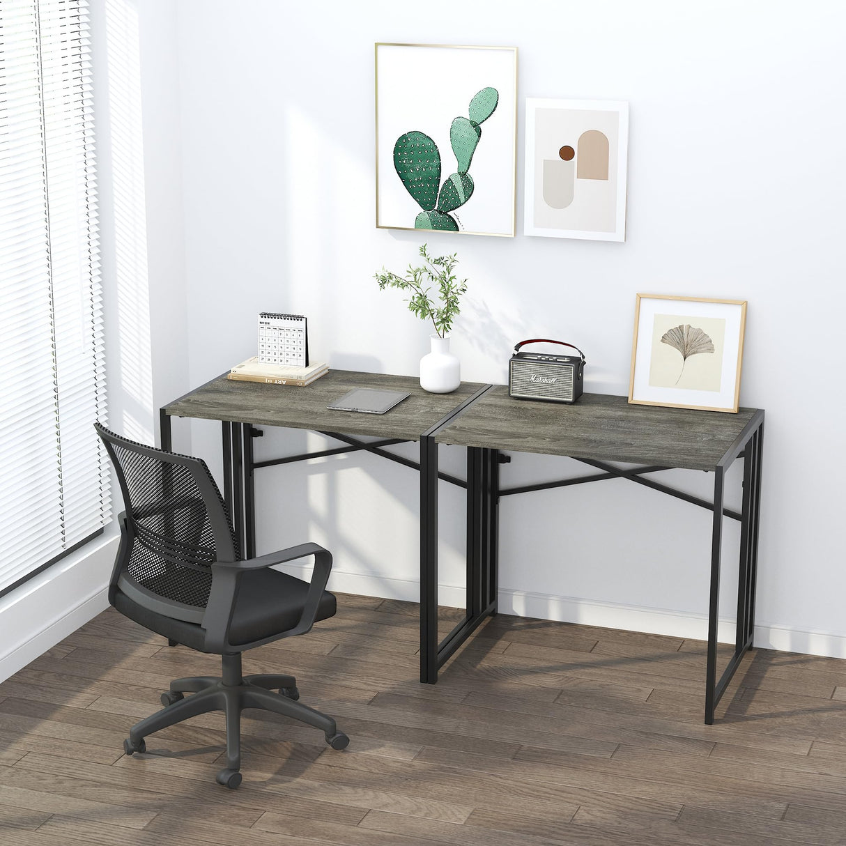 Lutown-Teen 32 inch Small Folding Desk, Writing Gaming Computer Camping Desk for Small Spaces, No Assembly Required Home Office Desk, Black Oak Lutown-Teen