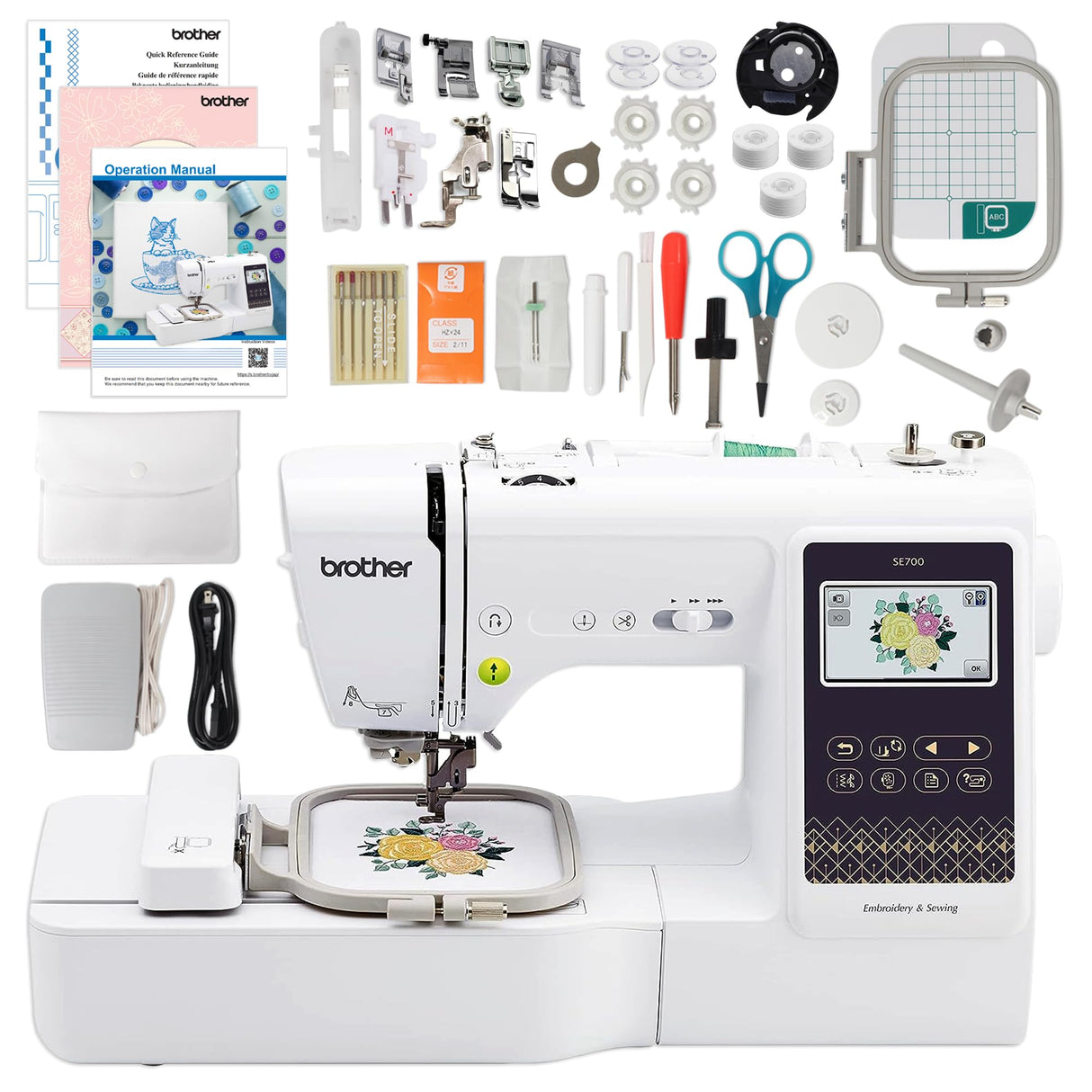 Brother SE700 Embroidery & Sewing Machine with 50 Sewing Spools, Color Matching Bobbins & Accessories Brother