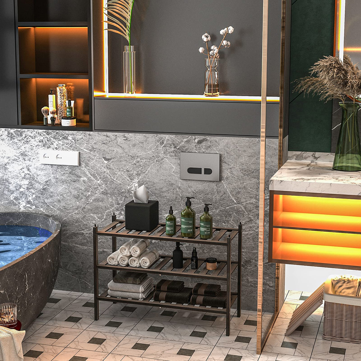 Dranixly Shoe Rack, 3-Tier Bamboo Stackable Shelf Storage Organizer, Stand for Closet, Entryway, Hallway, Bathroom and Living Room(Mocha) Dranixly