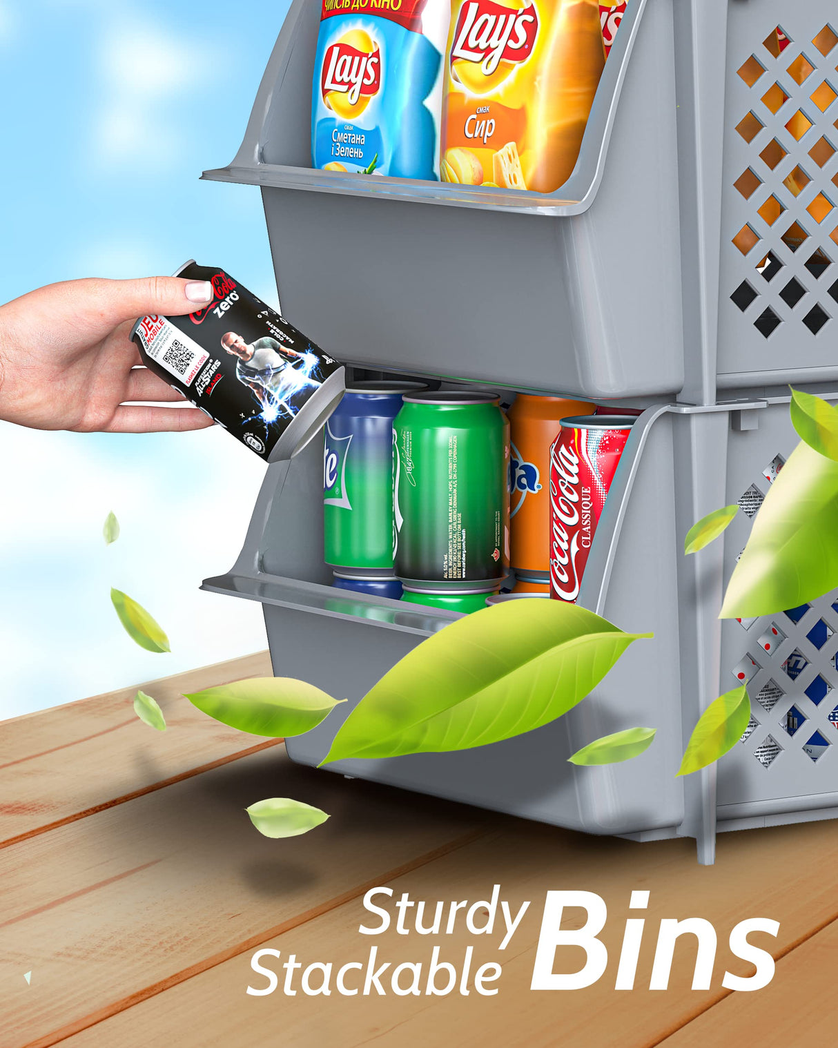 TidyFriend Stackable Storage Bins for Closet Organizers and Storage 4 Pack, Garage Storage Bin Stackable, Bathroom and Garage Organizer (Grey) Skywin